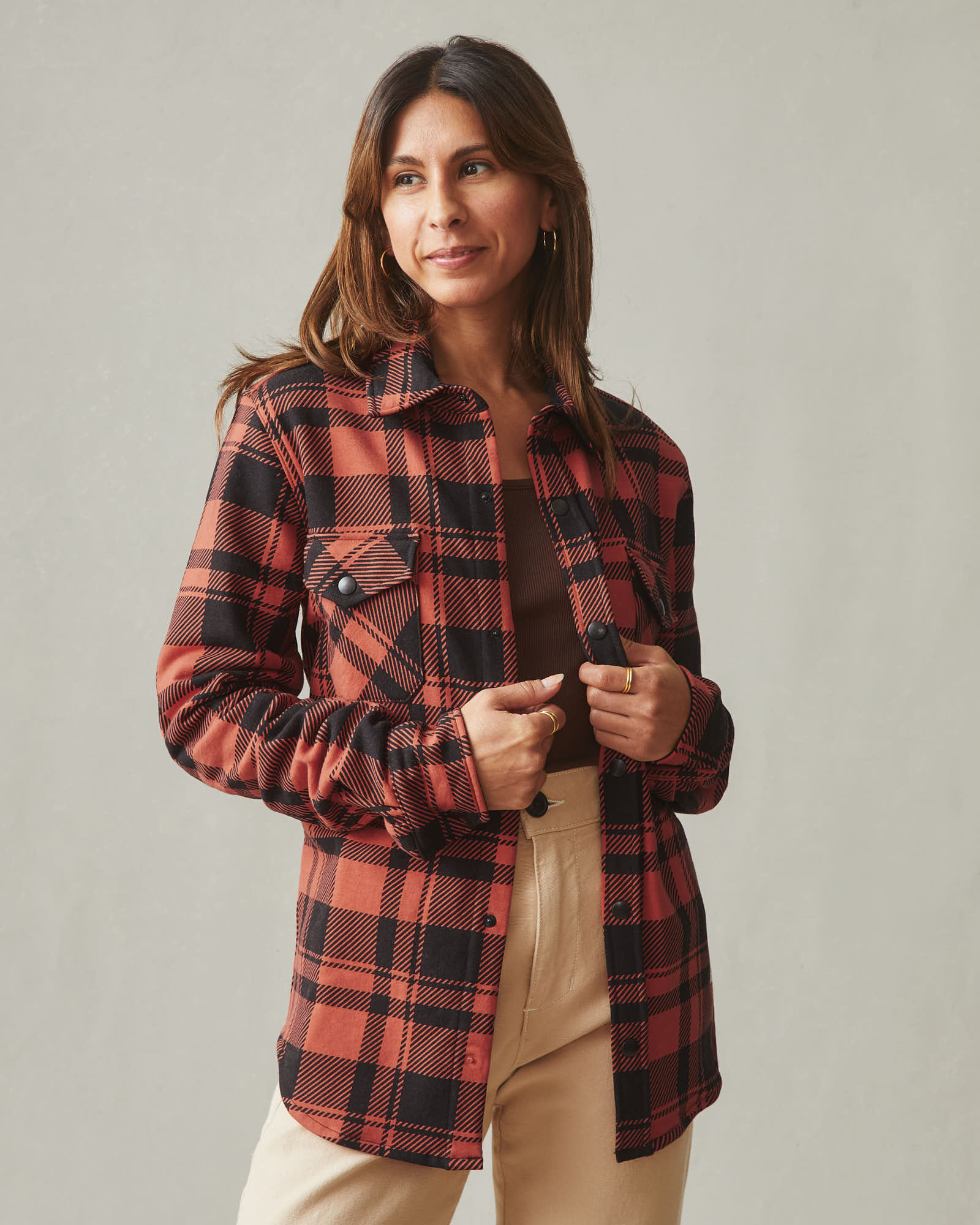Unisex Redwood Fleece Overshirt - Habanero Plaid - Image 3