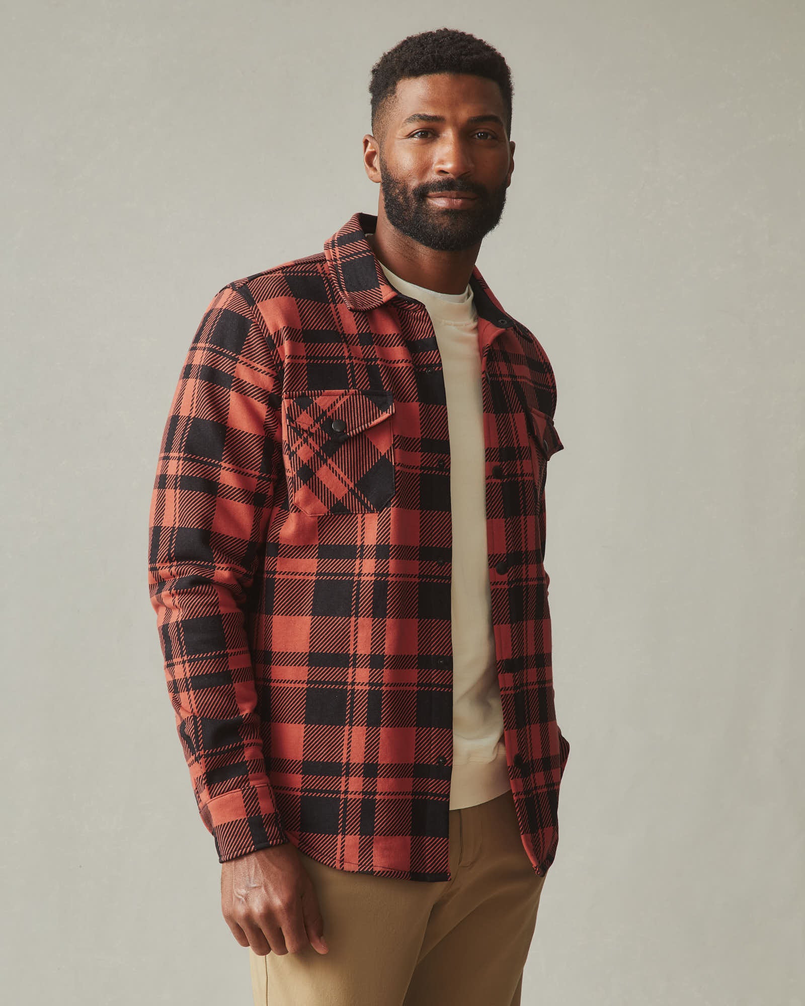 Unisex Redwood Fleece Overshirt - Habanero Plaid - Image 5