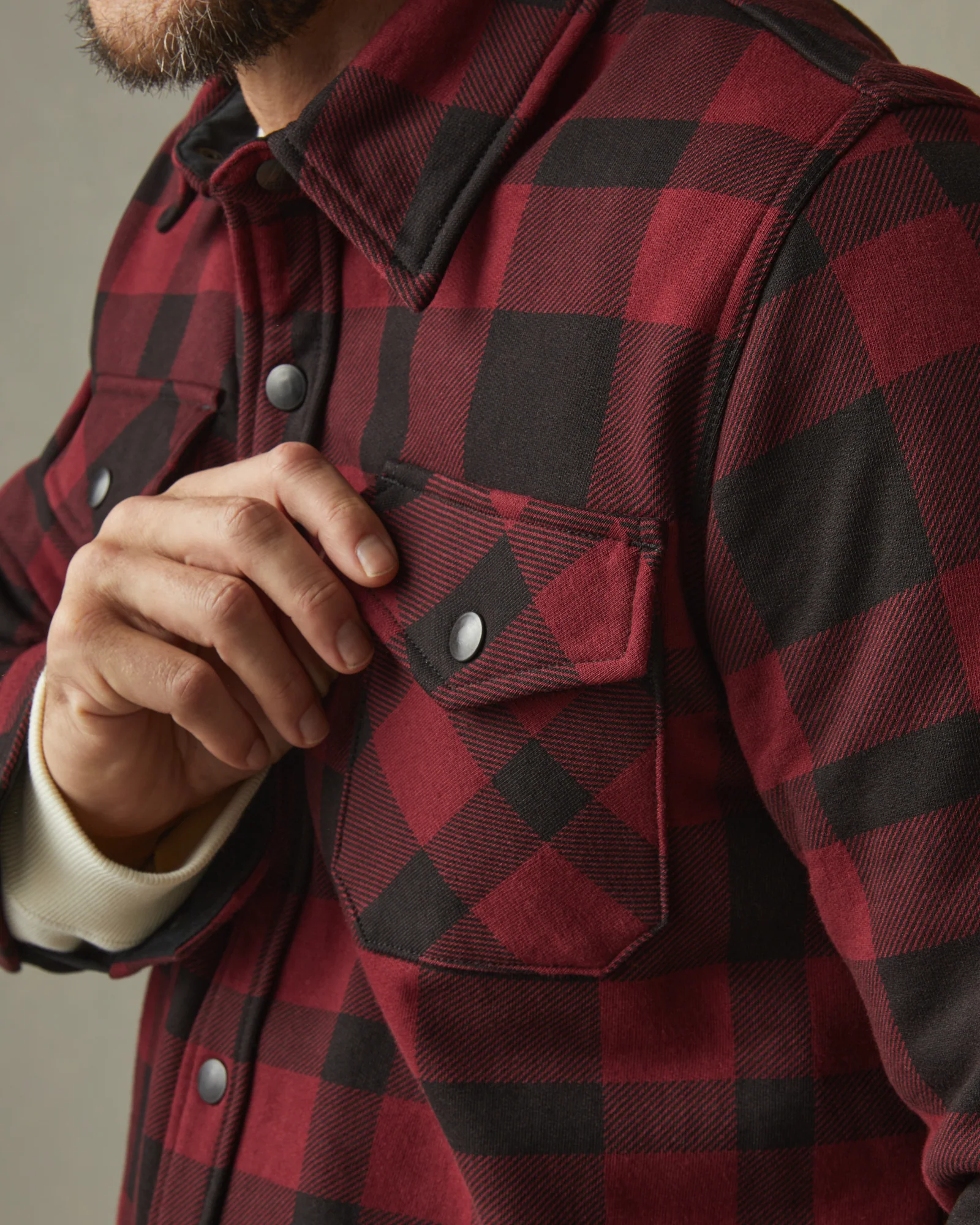 Unisex Redwood Fleece Overshirt - Oxblood Plaid - Image 2