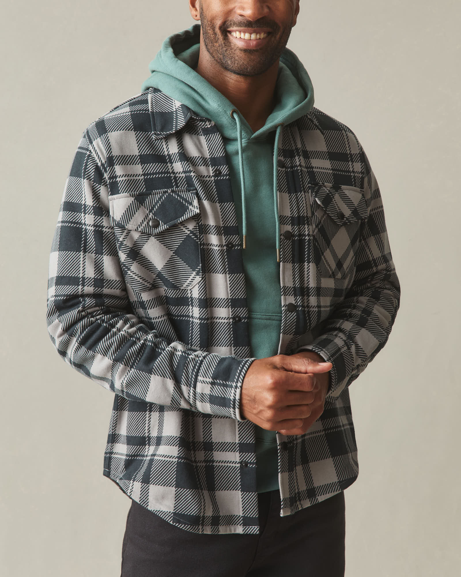 Unisex Redwood Fleece Overshirt - Silent Storm Plaid - Image 3