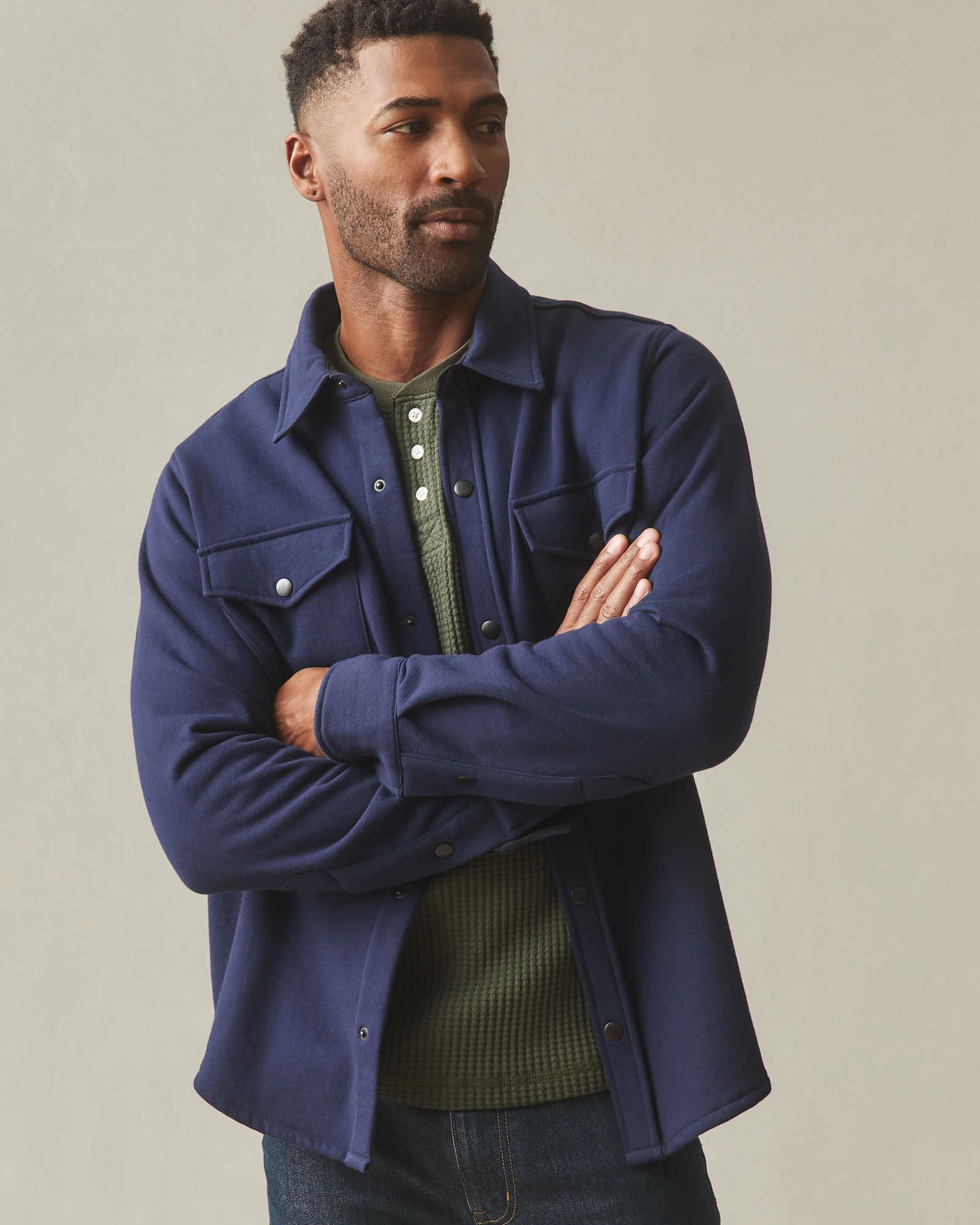Unisex Redwood Fleece Overshirt - True Navy - Image 3