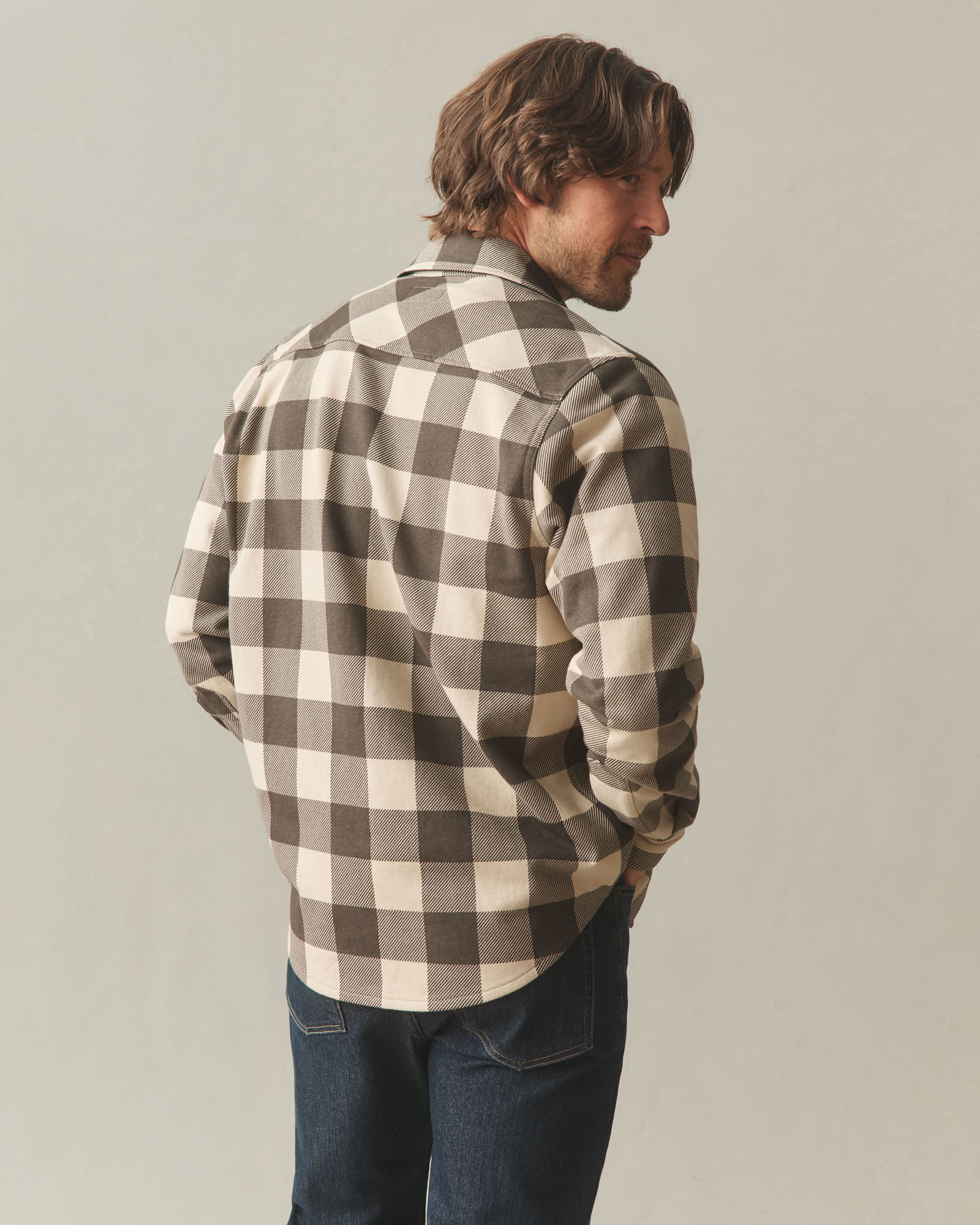 Unisex Redwood Fleece Overshirt - White Pepper Plaid - Image 4