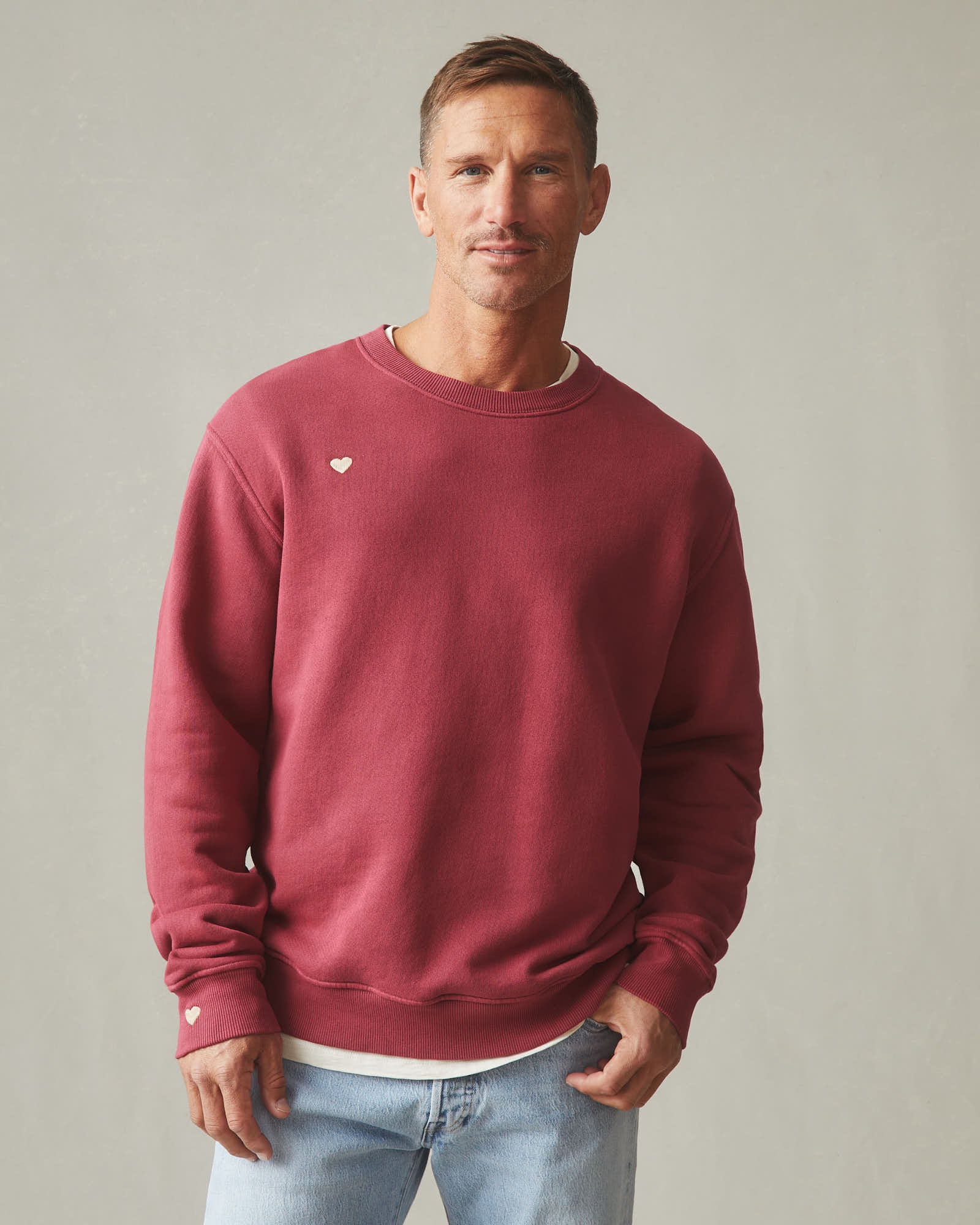 Unisex Relaxed French Terry Crew Sweatshirt - Valentine's Day - Bonfire Red - Image 2
