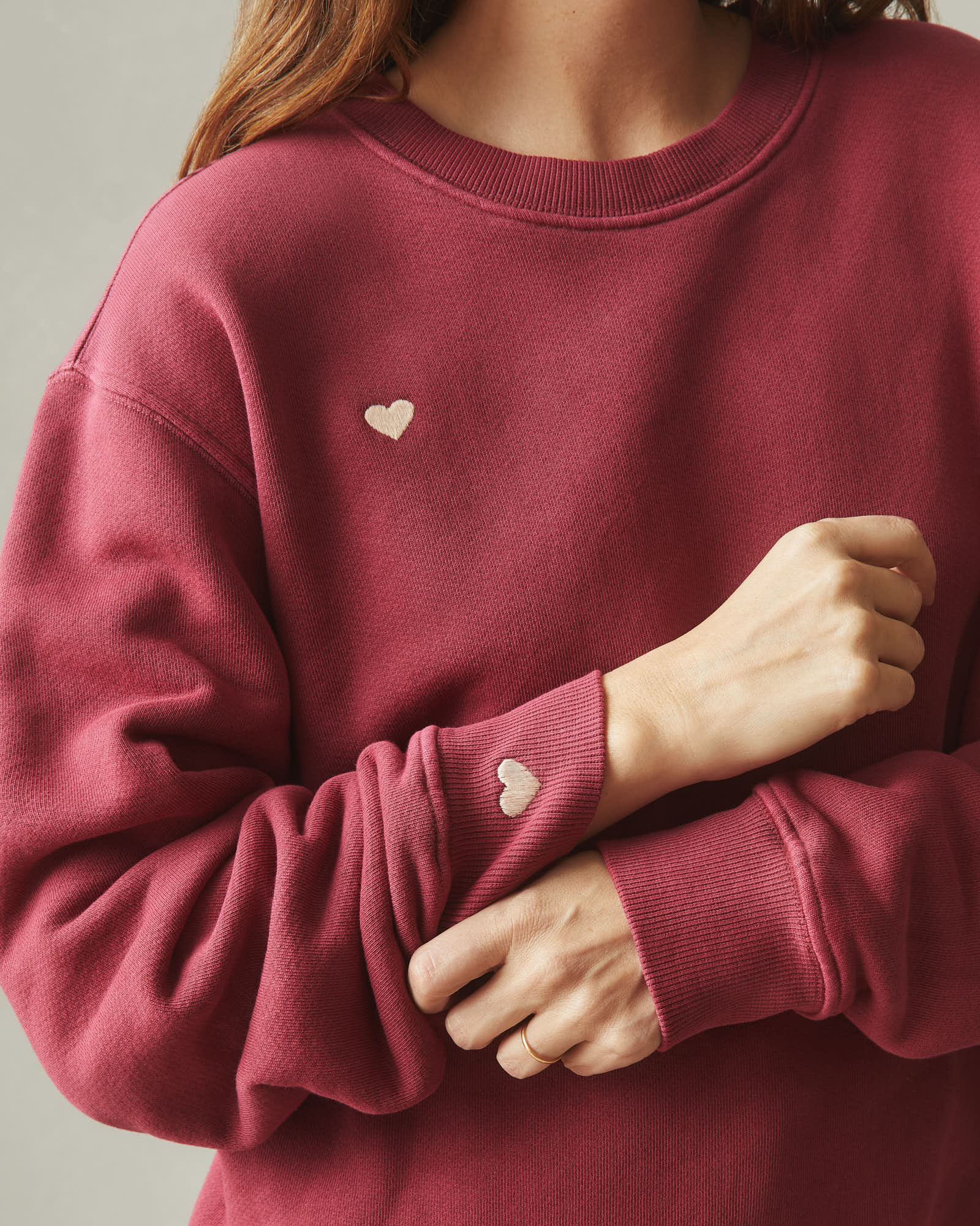 Unisex Relaxed French Terry Crew Sweatshirt - Valentine's Day - Bonfire Red - Image 6