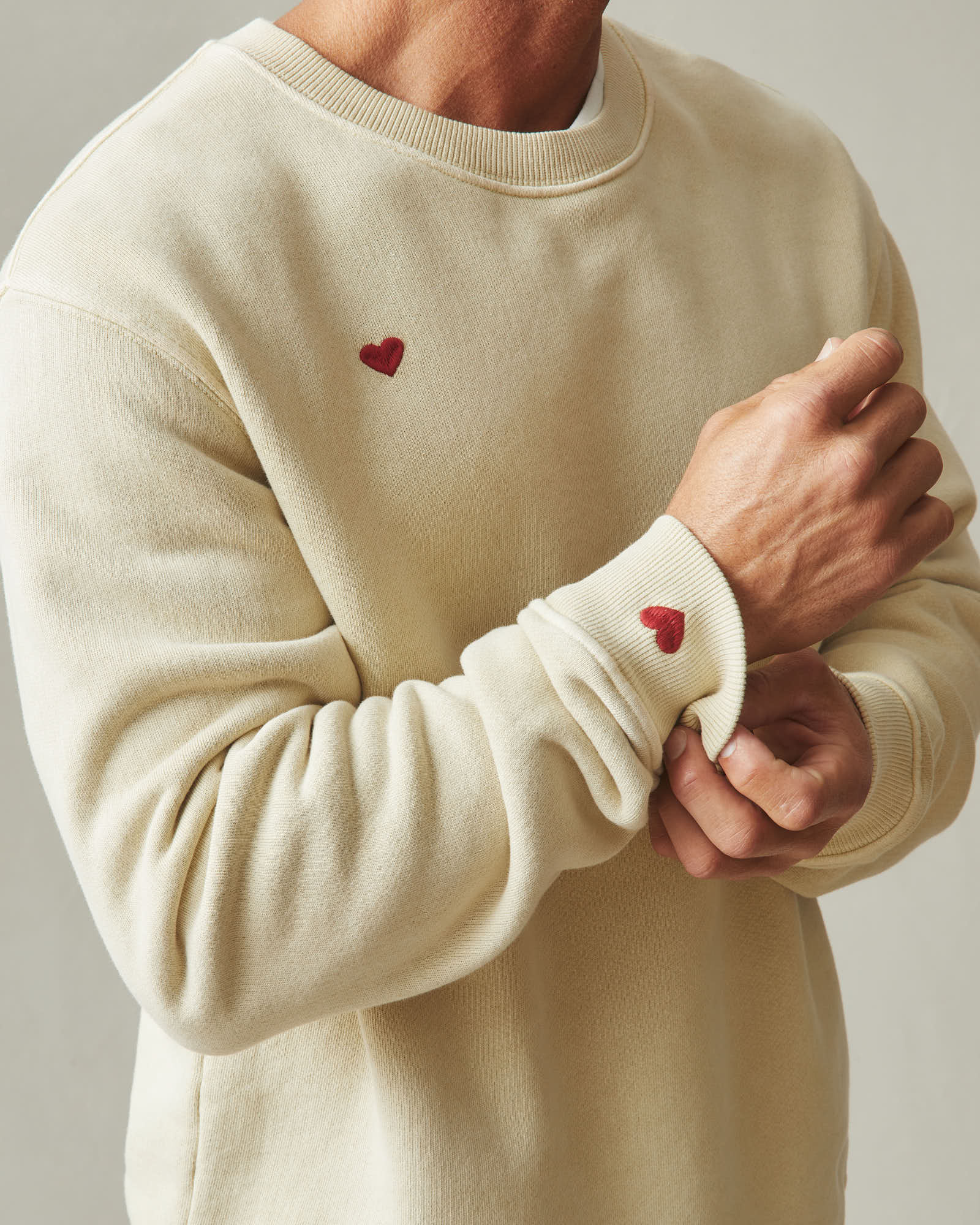 Unisex Relaxed French Terry Crew Sweatshirt - Valentine's Day - Pale Khakhi - Image 4