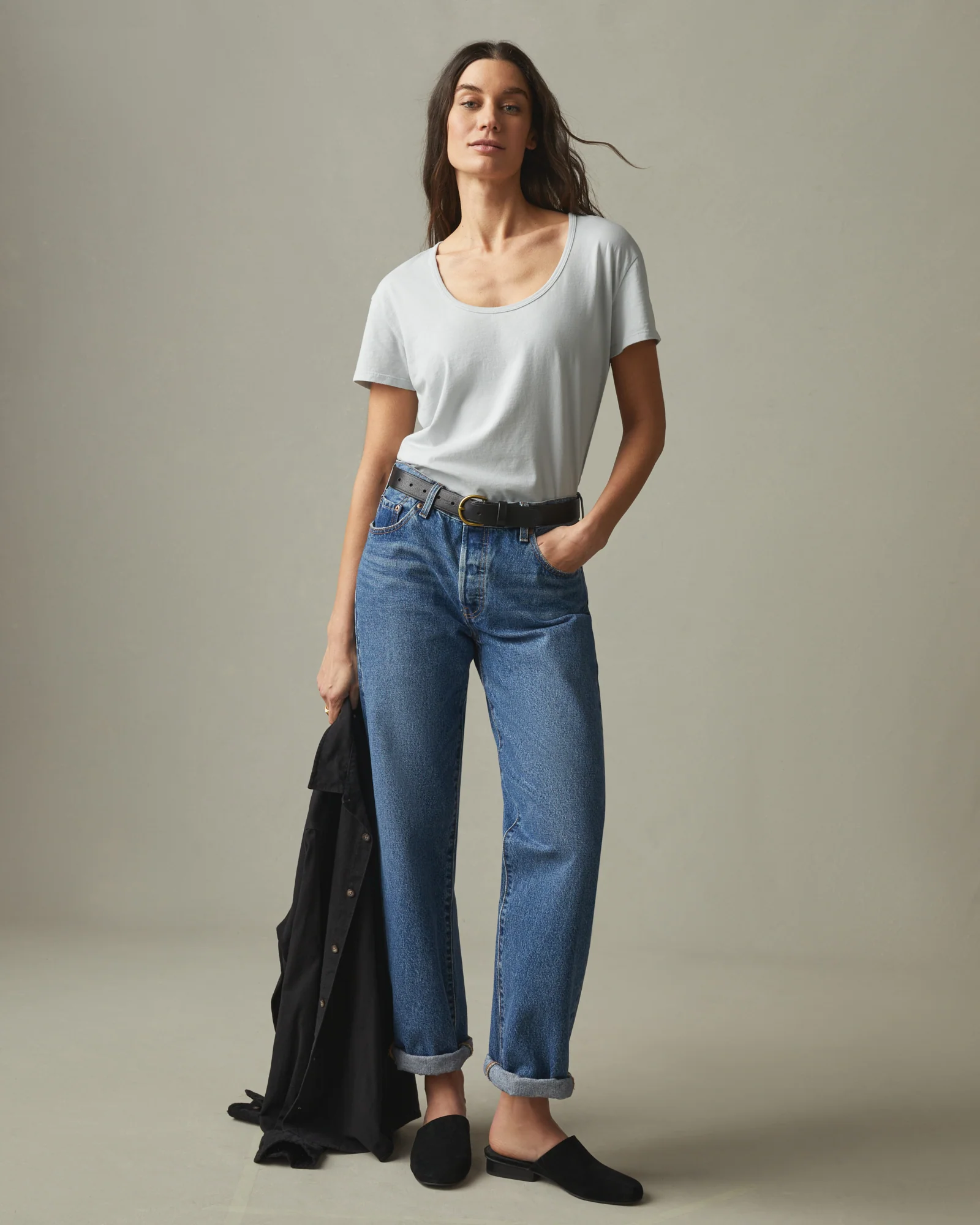 Women's Classic Cotton Scoop Tee - Pearl Blue - Image 5