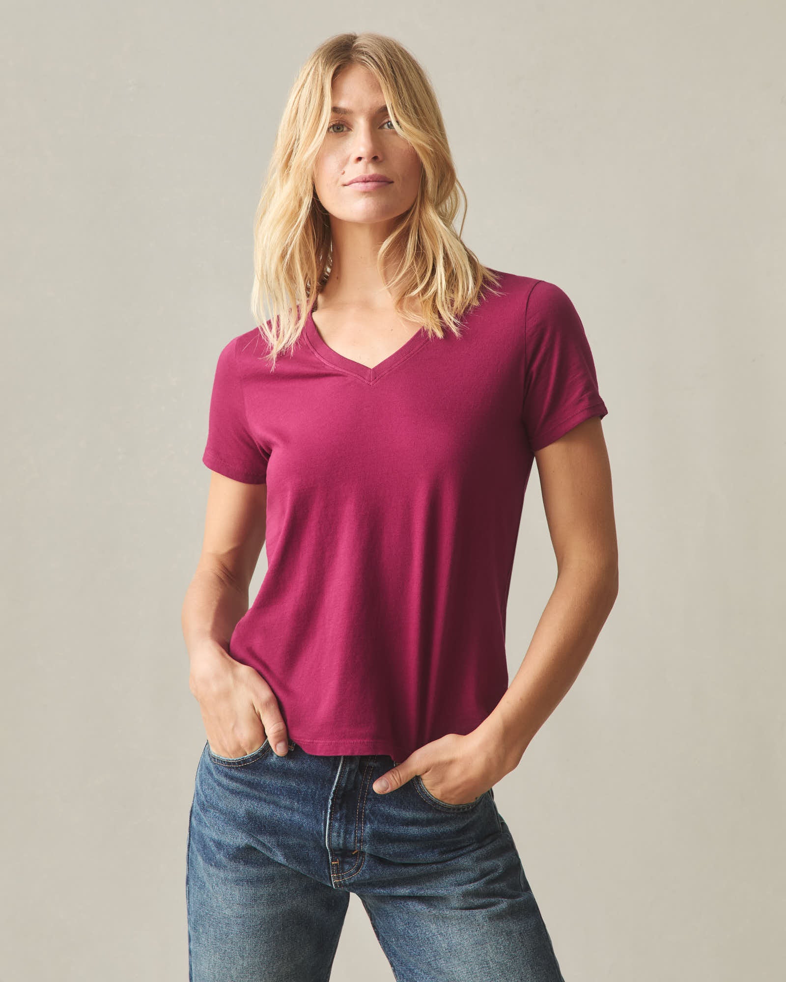 Women's Classic Cotton V-Neck Tee - Beet Red - Image 2