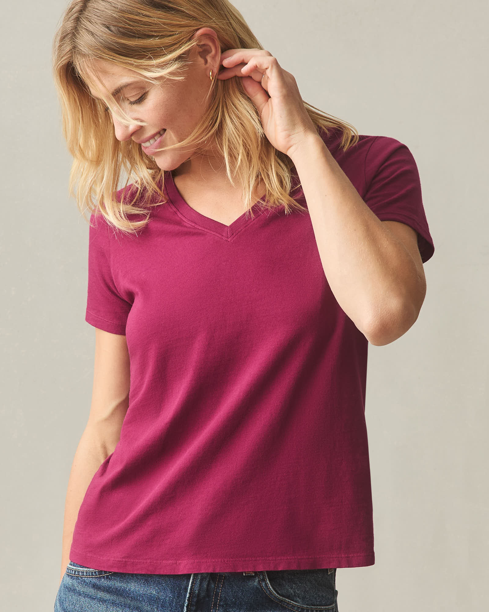 Women's Classic Cotton V-Neck Tee - Beet Red - Image 5