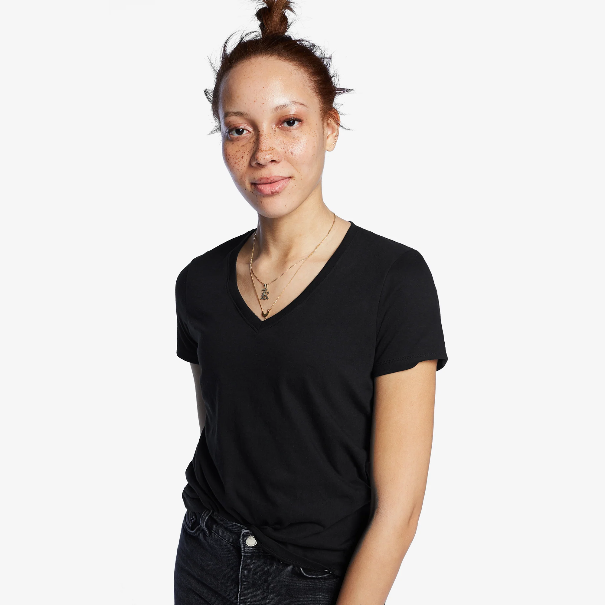 Women's Classic Cotton V-Neck Tee - Black - Image 3