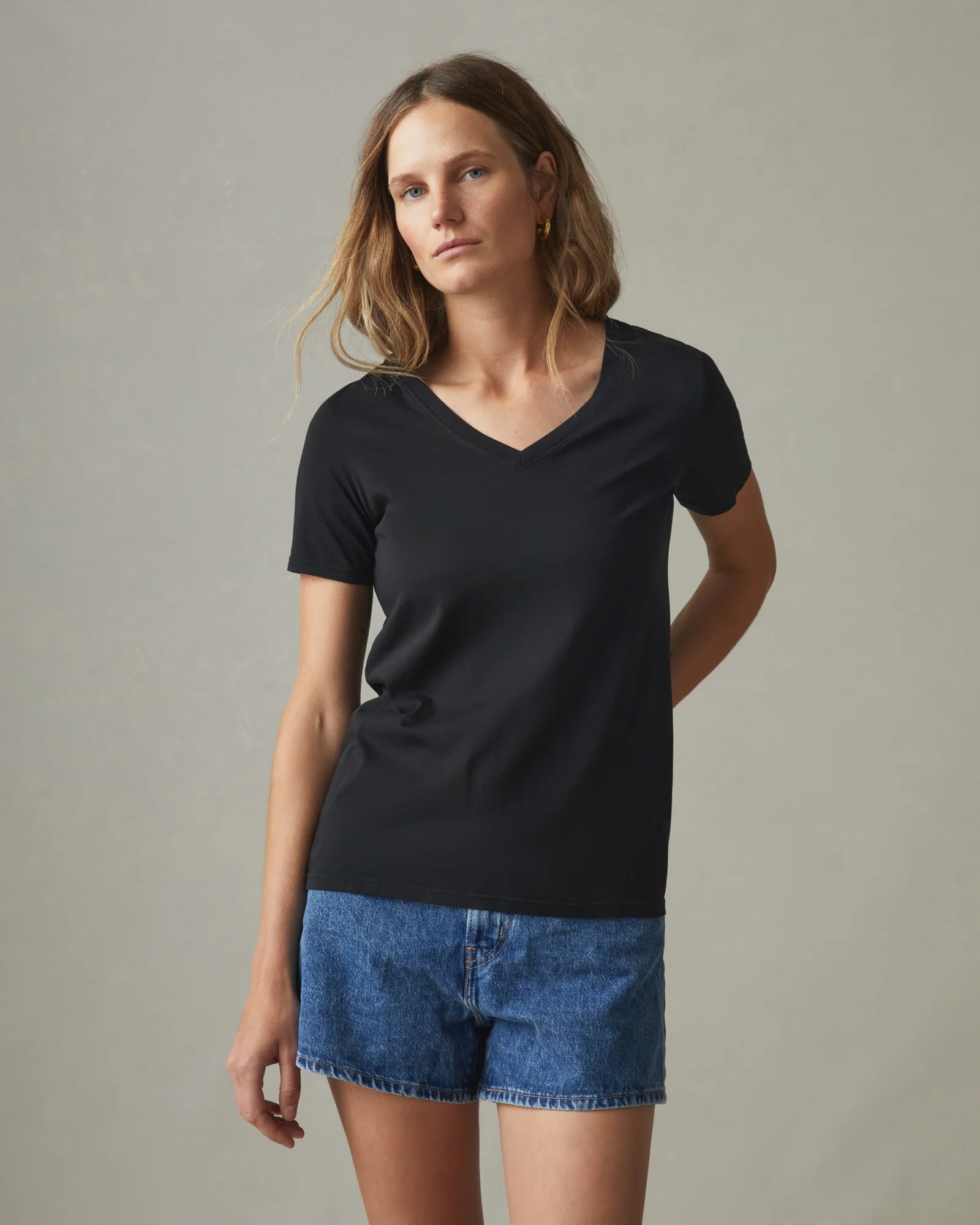 Women's Classic Cotton V-Neck Tee - Black - Image 2
