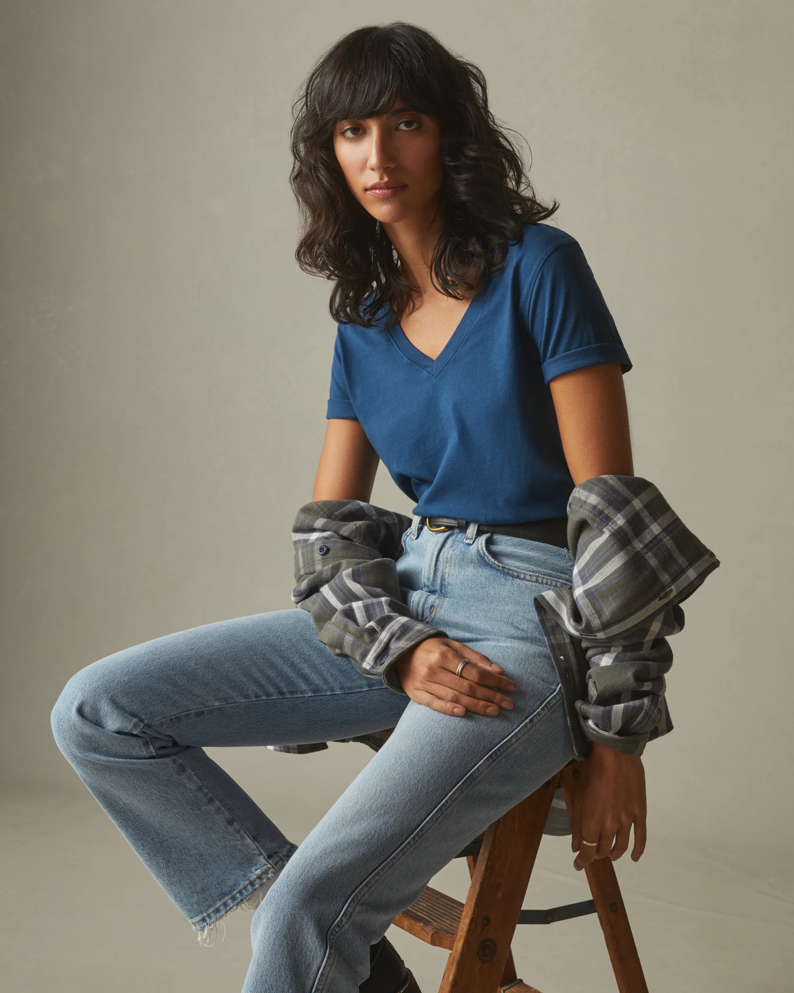 Women's Classic Cotton V-Neck Tee - Blue Storm - Image 4