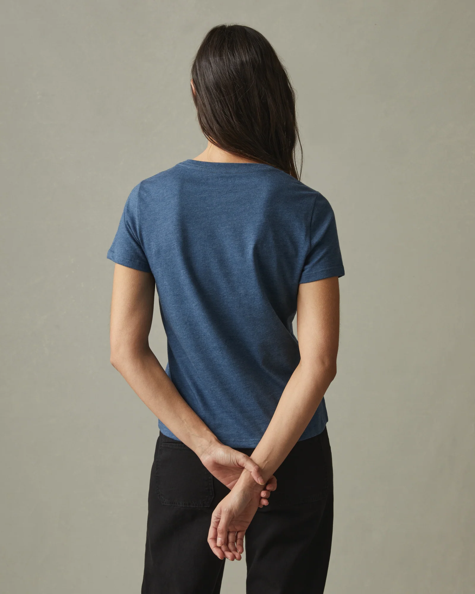 Women's Classic Cotton V-Neck Tee - Blue Storm Heather - Image 3