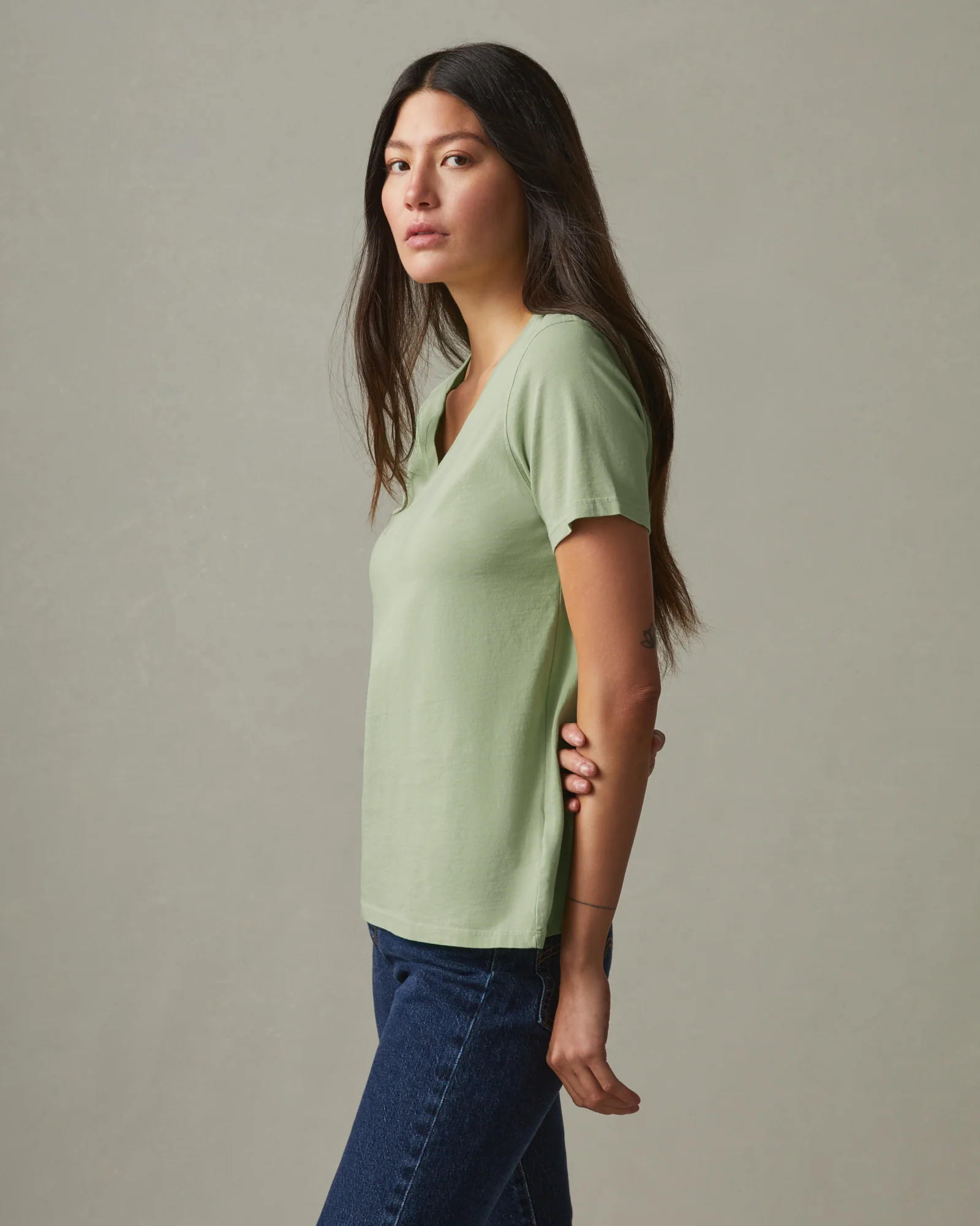 Women's Classic Cotton V-Neck Tee - Forest Shade - Image 2