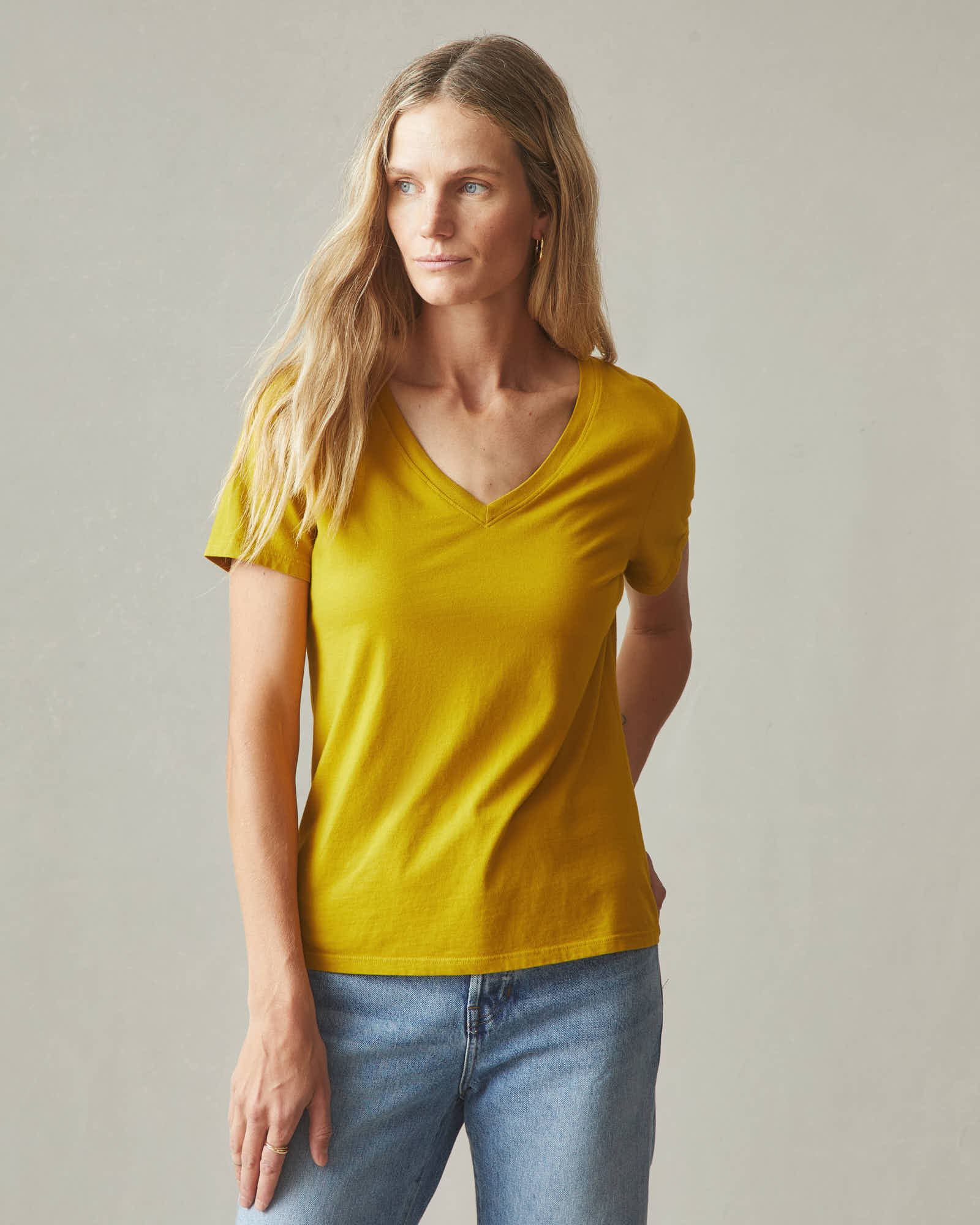 Women's Classic Cotton V-Neck Tee - Golden Palm - Image 2