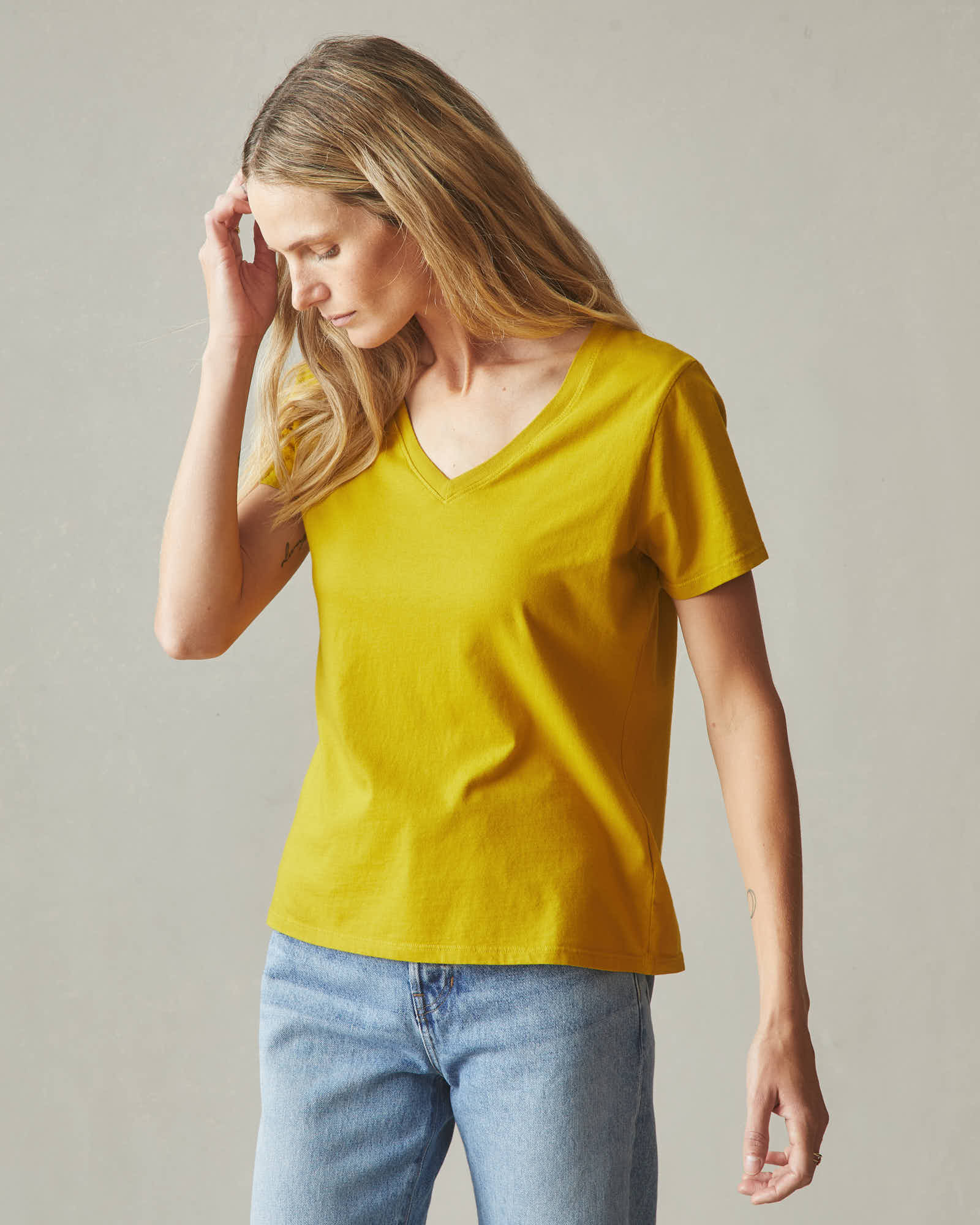 Women's Classic Cotton V-Neck Tee - Golden Palm - Image 4