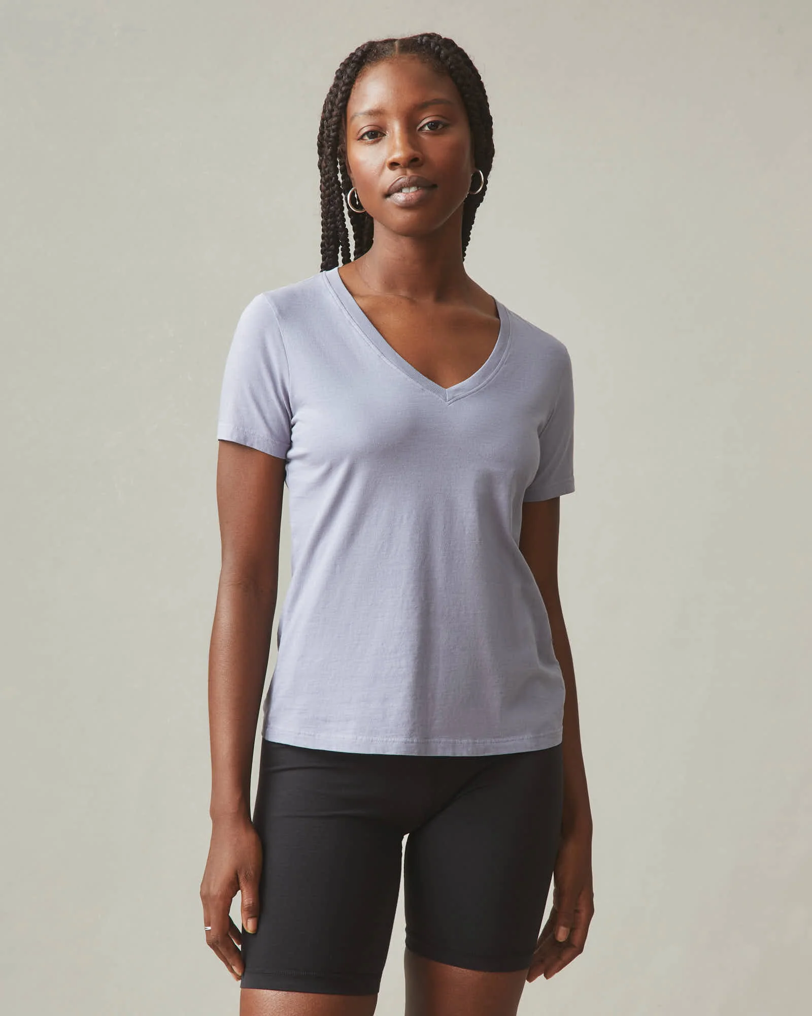 Women's Classic Cotton V-Neck Tee - Grey Lavender
