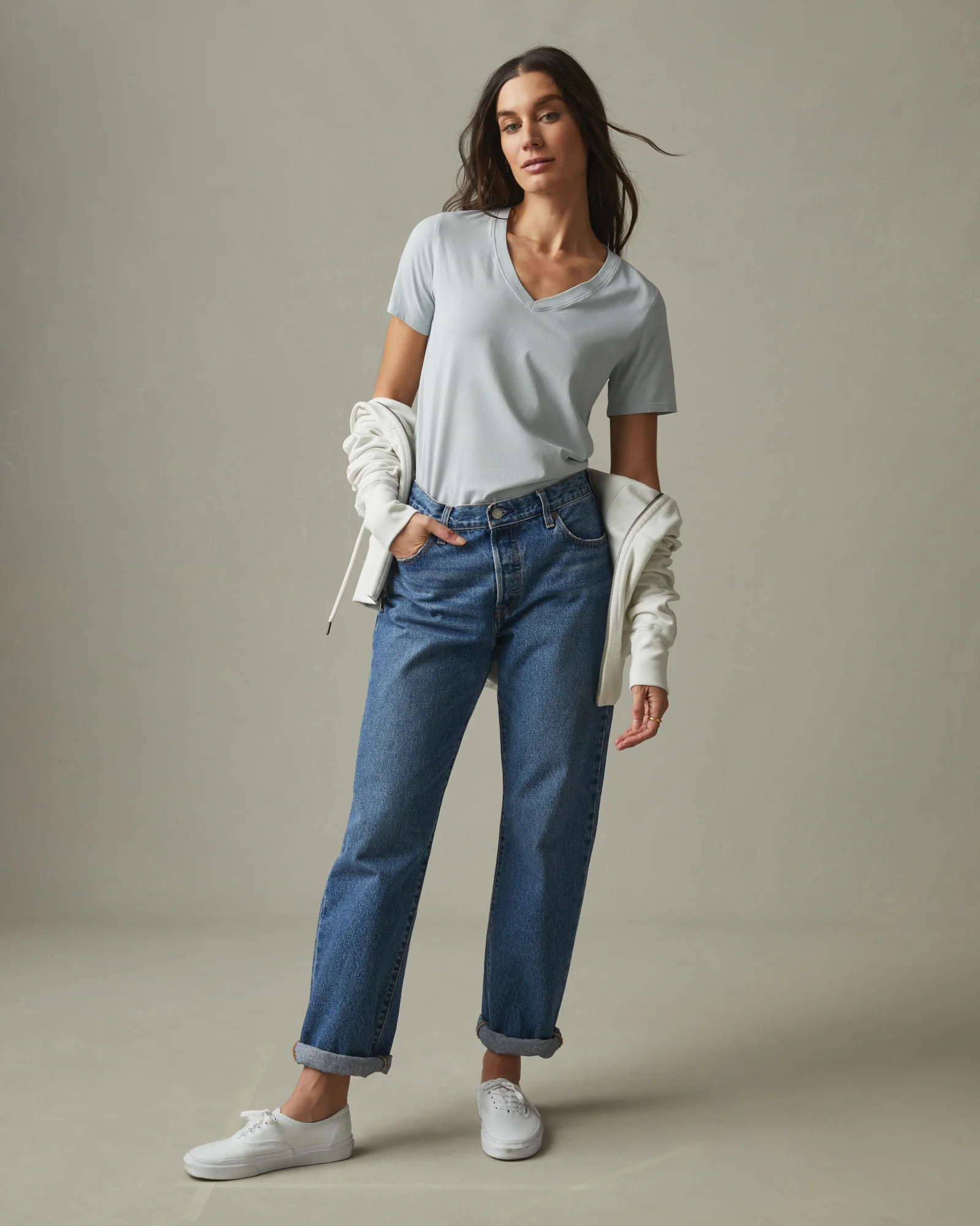 Women's Classic Cotton V-Neck Tee - Pearl Blue - Image 5