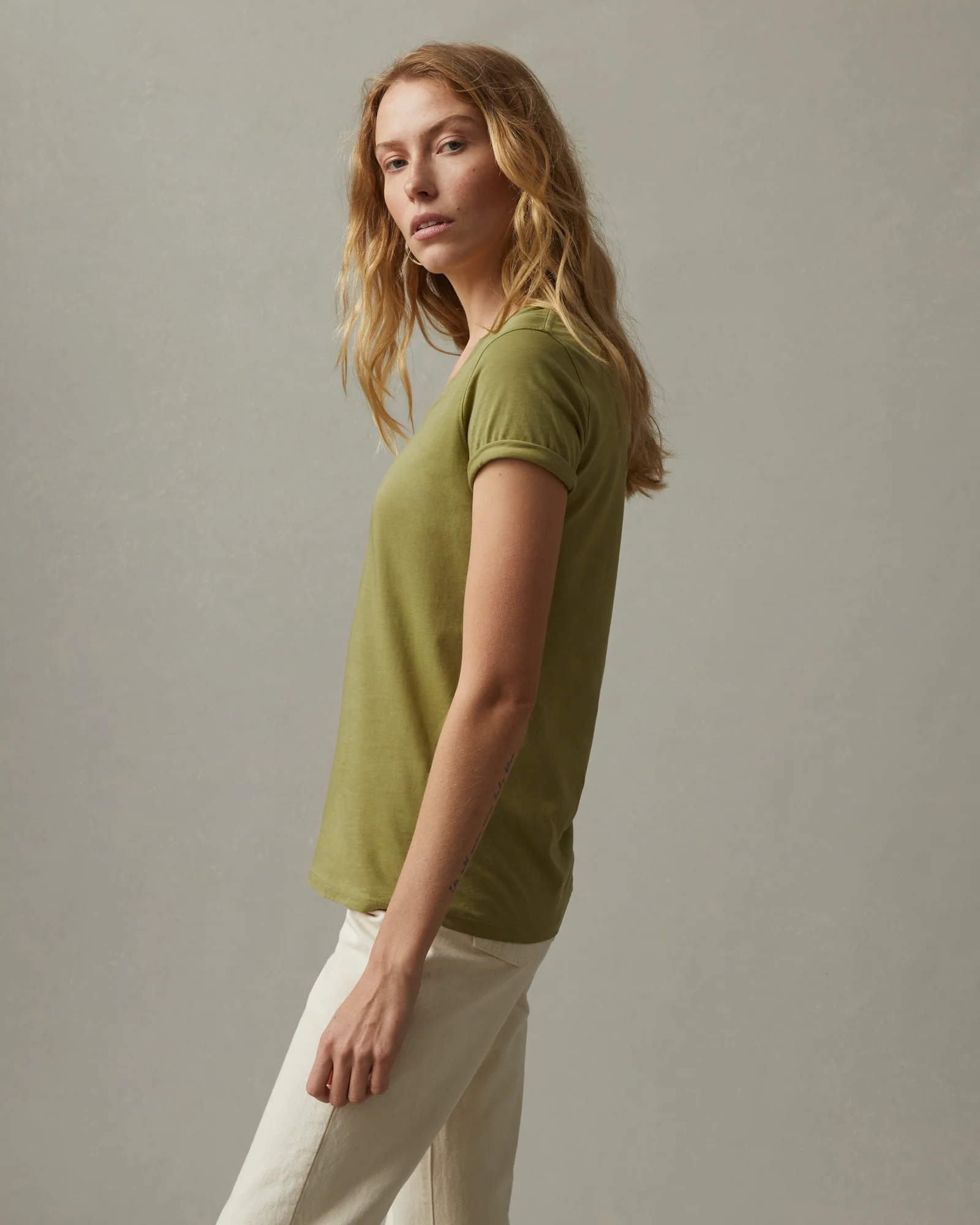 Women's Classic Cotton V-Neck Tee - Peat Moss - Image 2