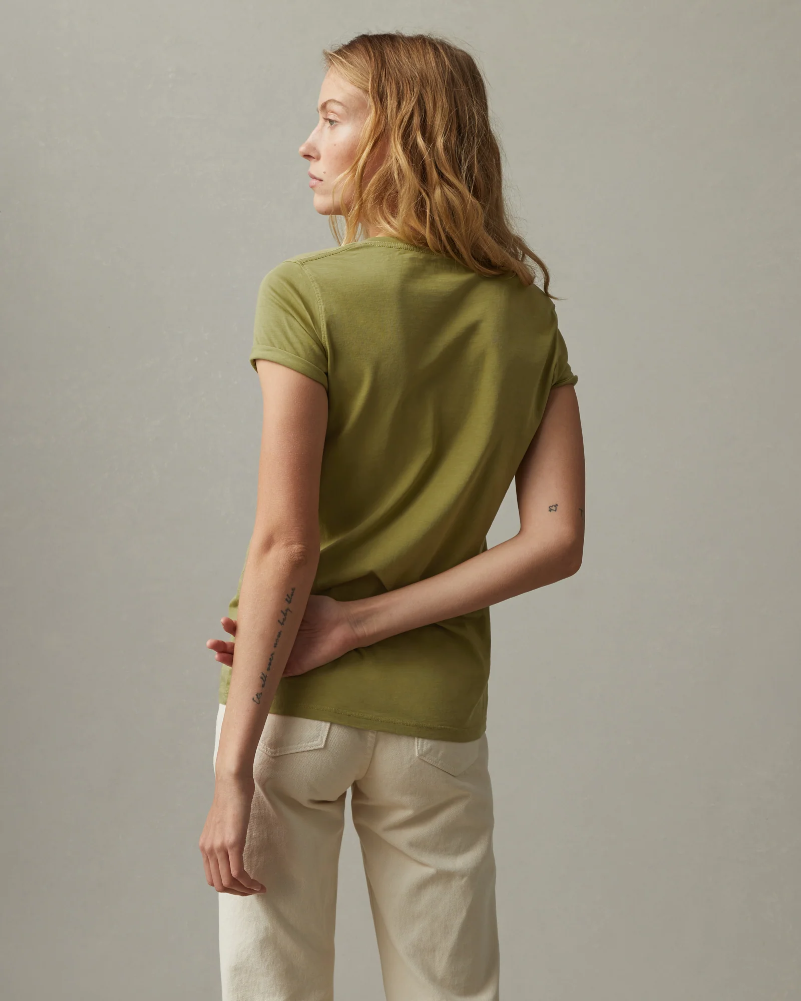 Women's Classic Cotton V-Neck Tee - Peat Moss - Image 3