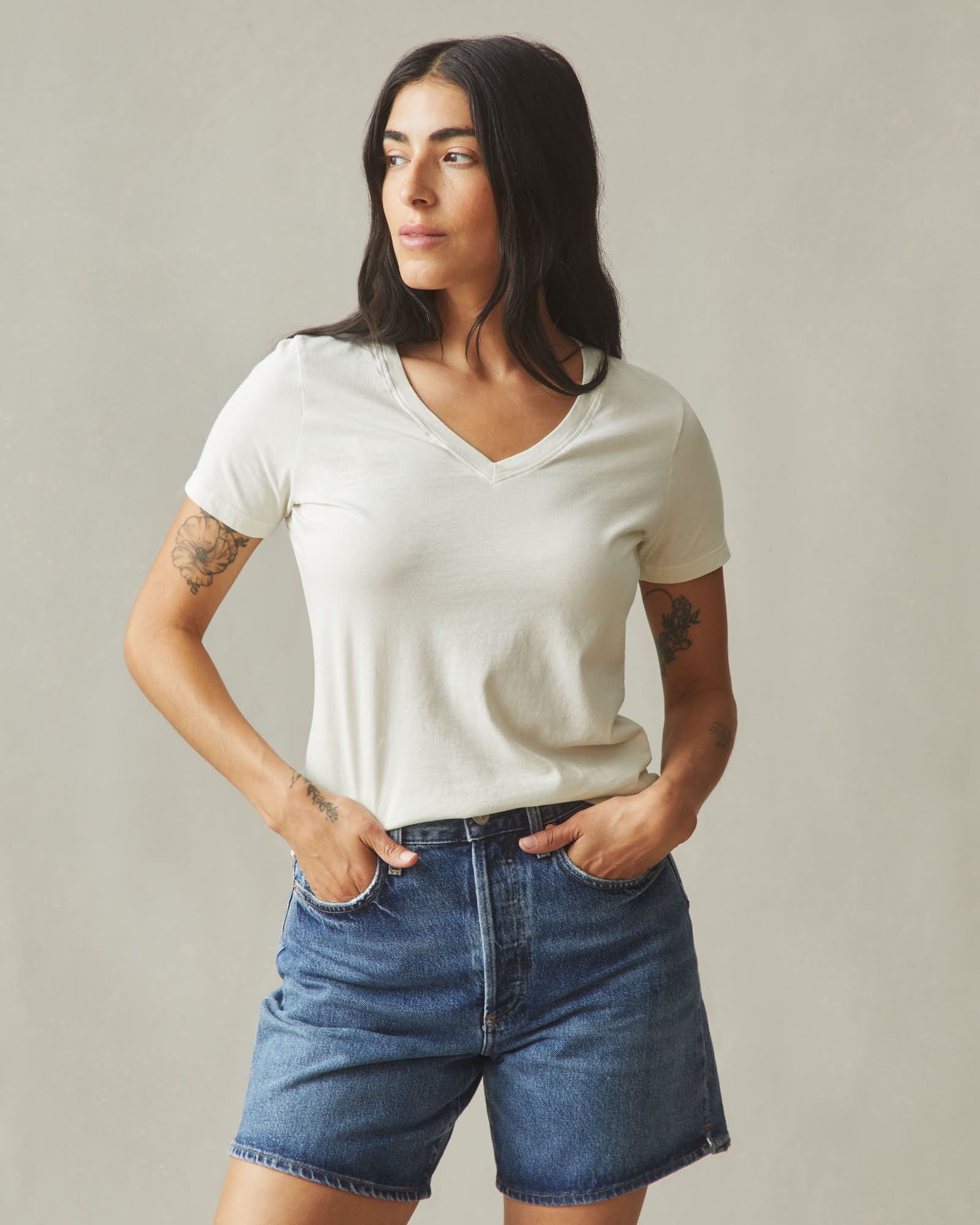 Women's Classic Cotton V-Neck Tee - Turtledove - Image 2