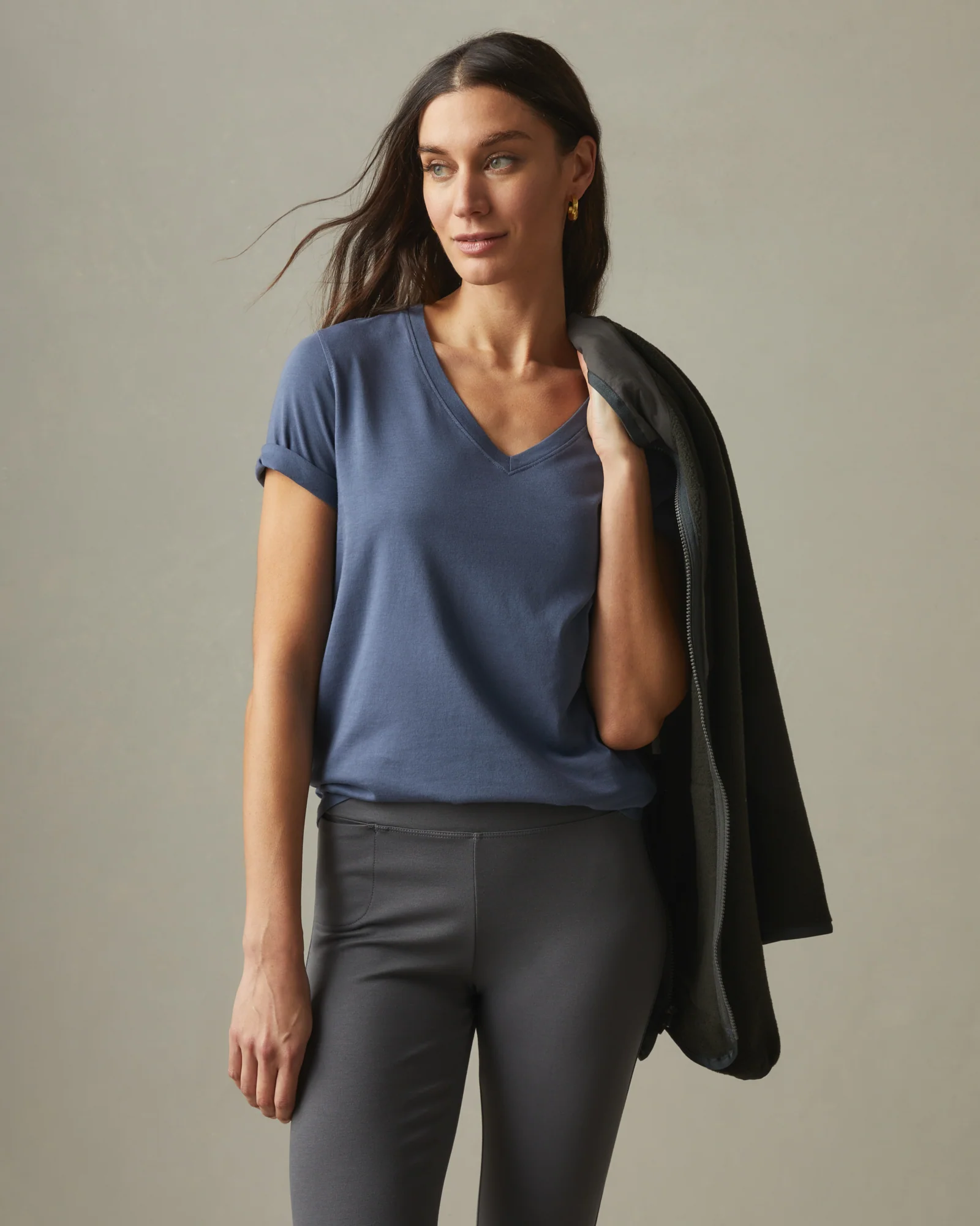 Women's Classic Cotton V-Neck Tee - Washed Navy - Image 3