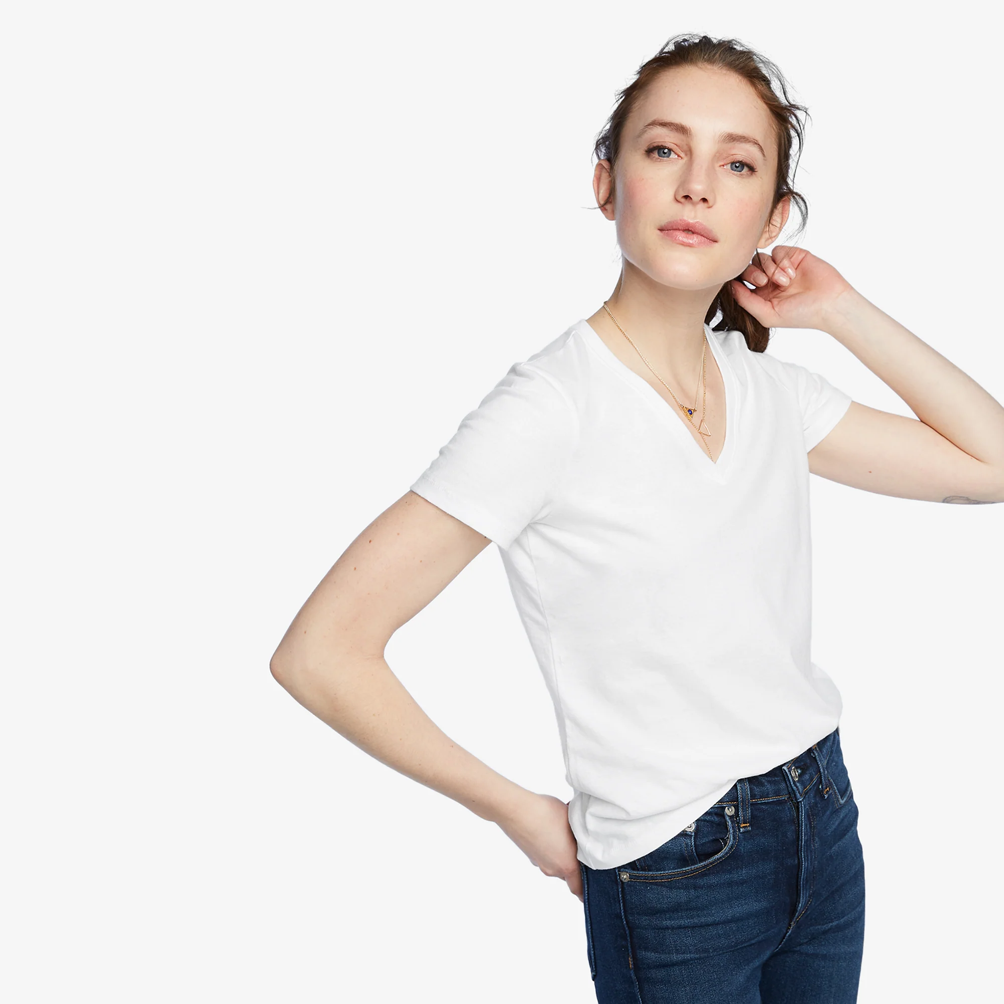 Women's Classic Cotton V-Neck Tee - White - Image 3