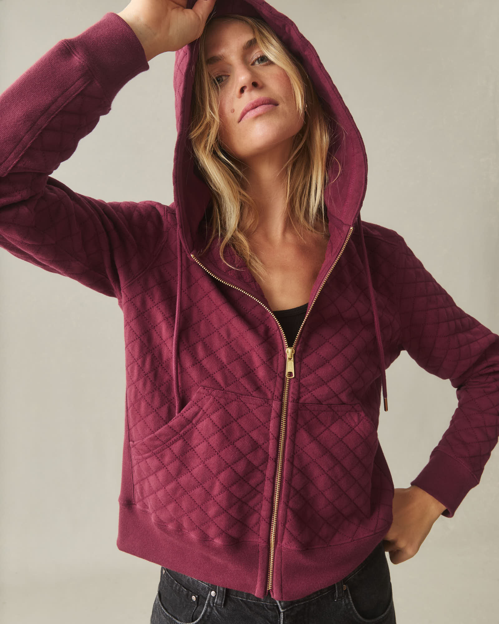 Women's Diamond Stitch Classic Full Zip 2.0  - Pomegranate - Image 3