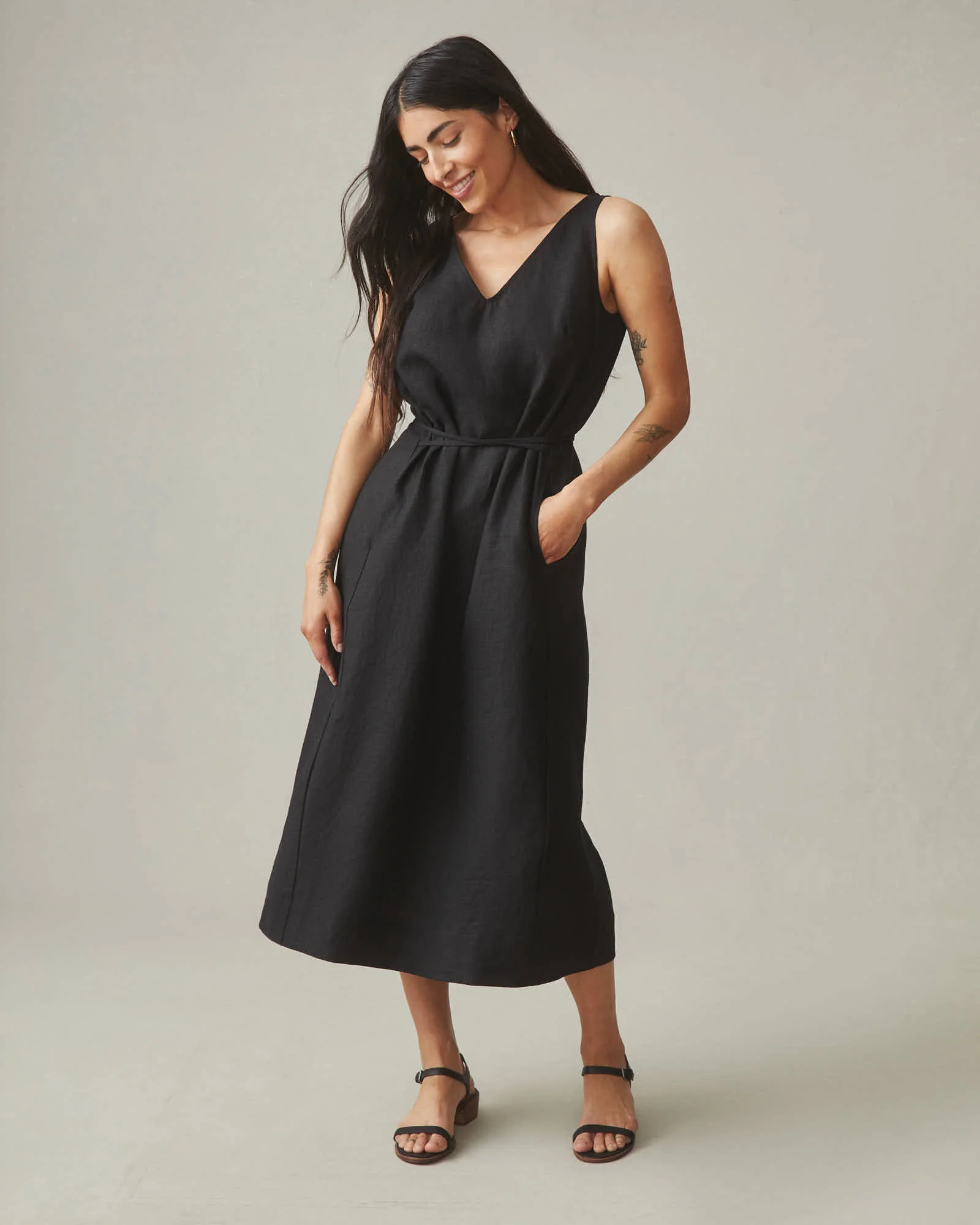 Women's Linen Tie Dress - Meteorite - Image 5