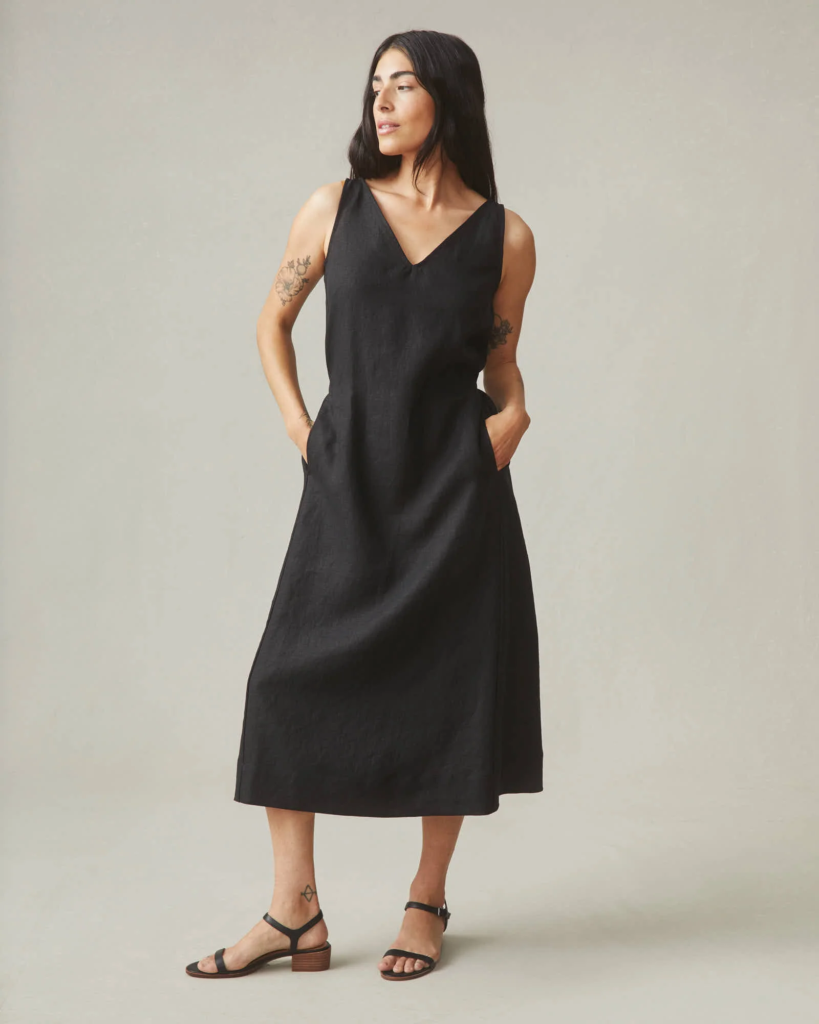 Women's Linen Tie Dress - Meteorite - Image 6