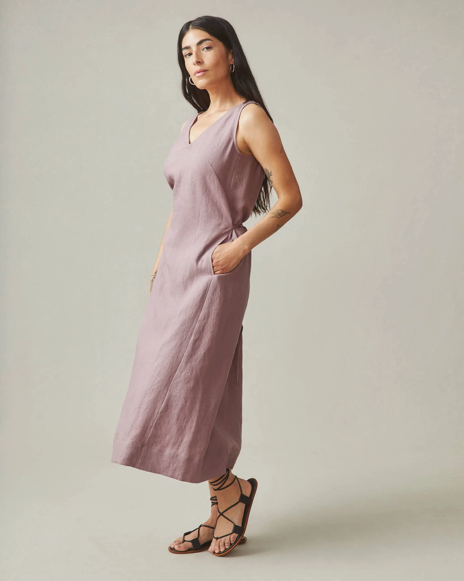 Women's Linen Tie Dress - Twilight Mauve - Image 4
