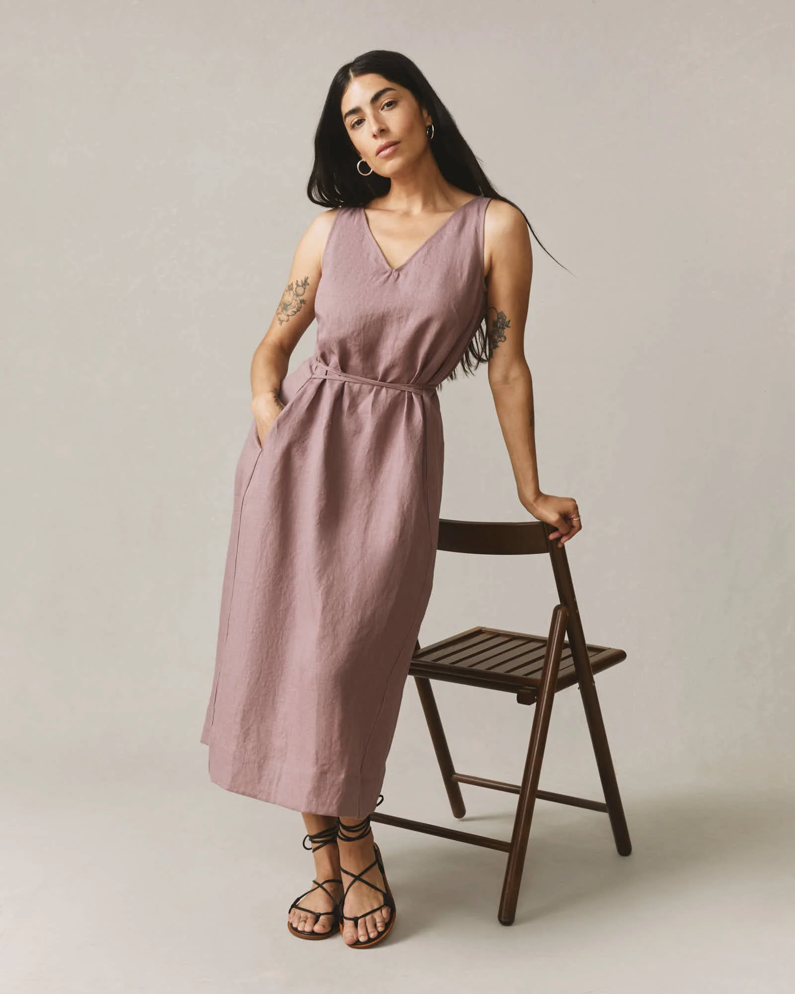 Women's Linen Tie Dress - Twilight Mauve - Image 5