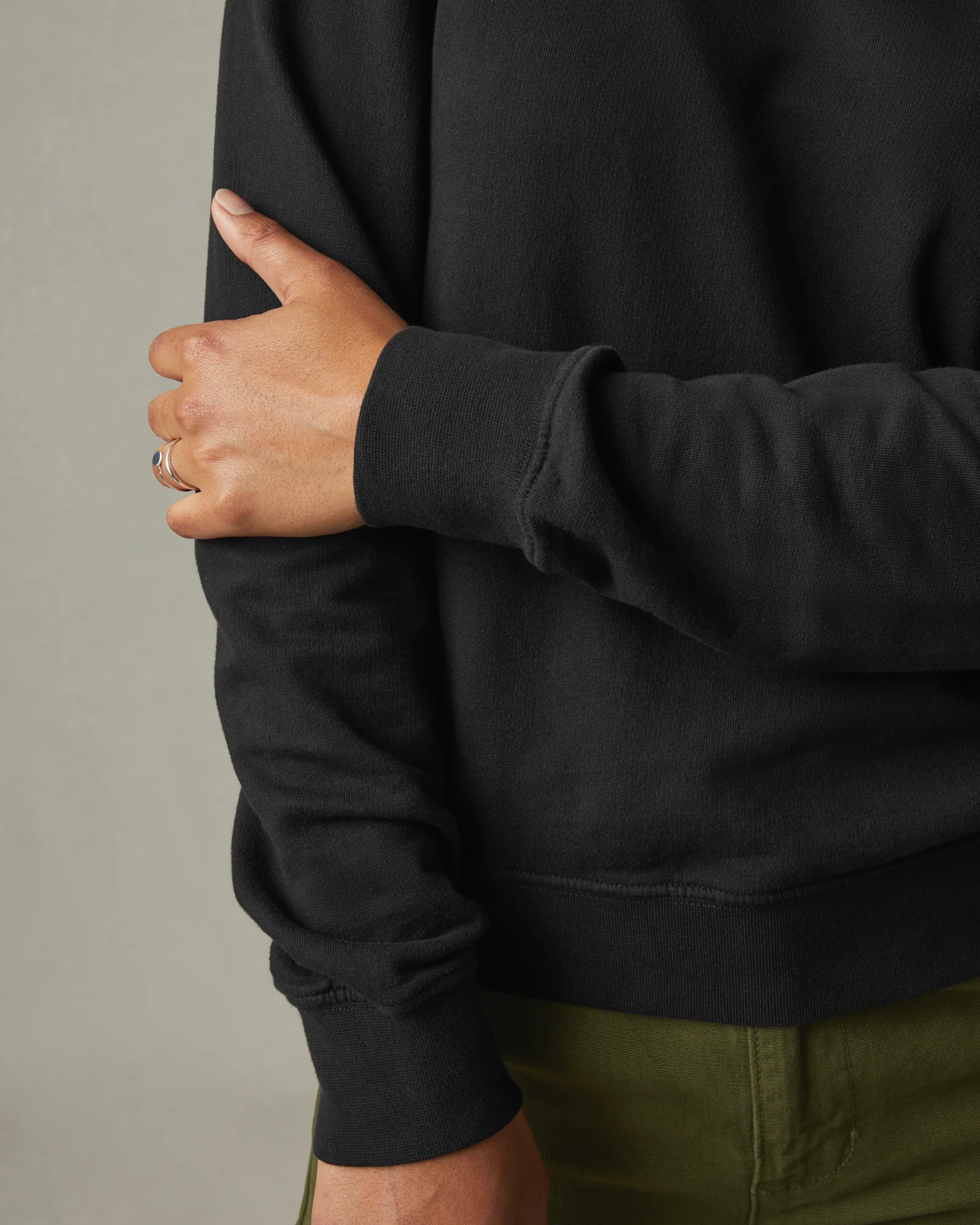 Women's French Terry Crew Sweatshirt - Black - Image 4