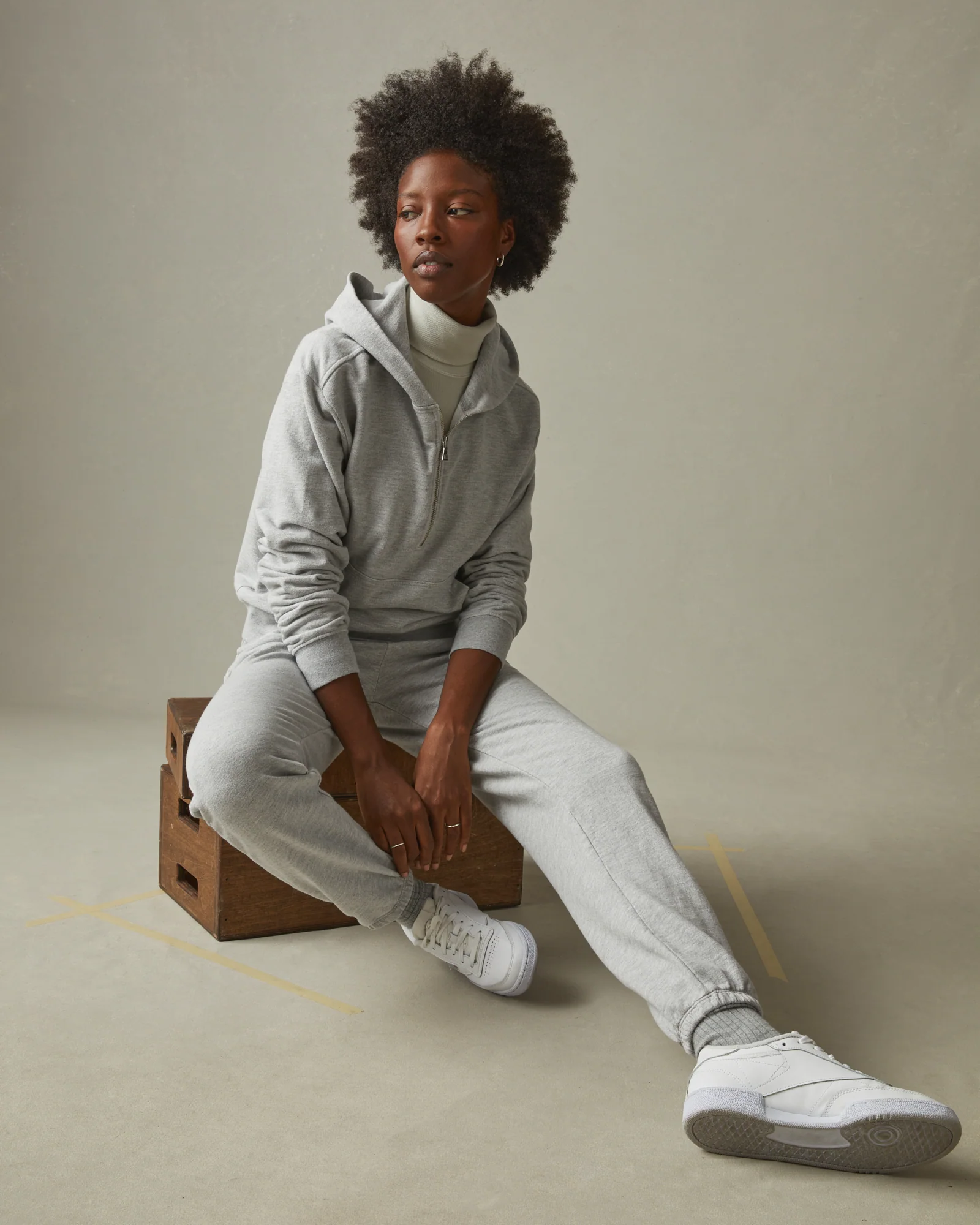 Women's French Terry Half Zip Hoodie - Ash Heather - Image 5