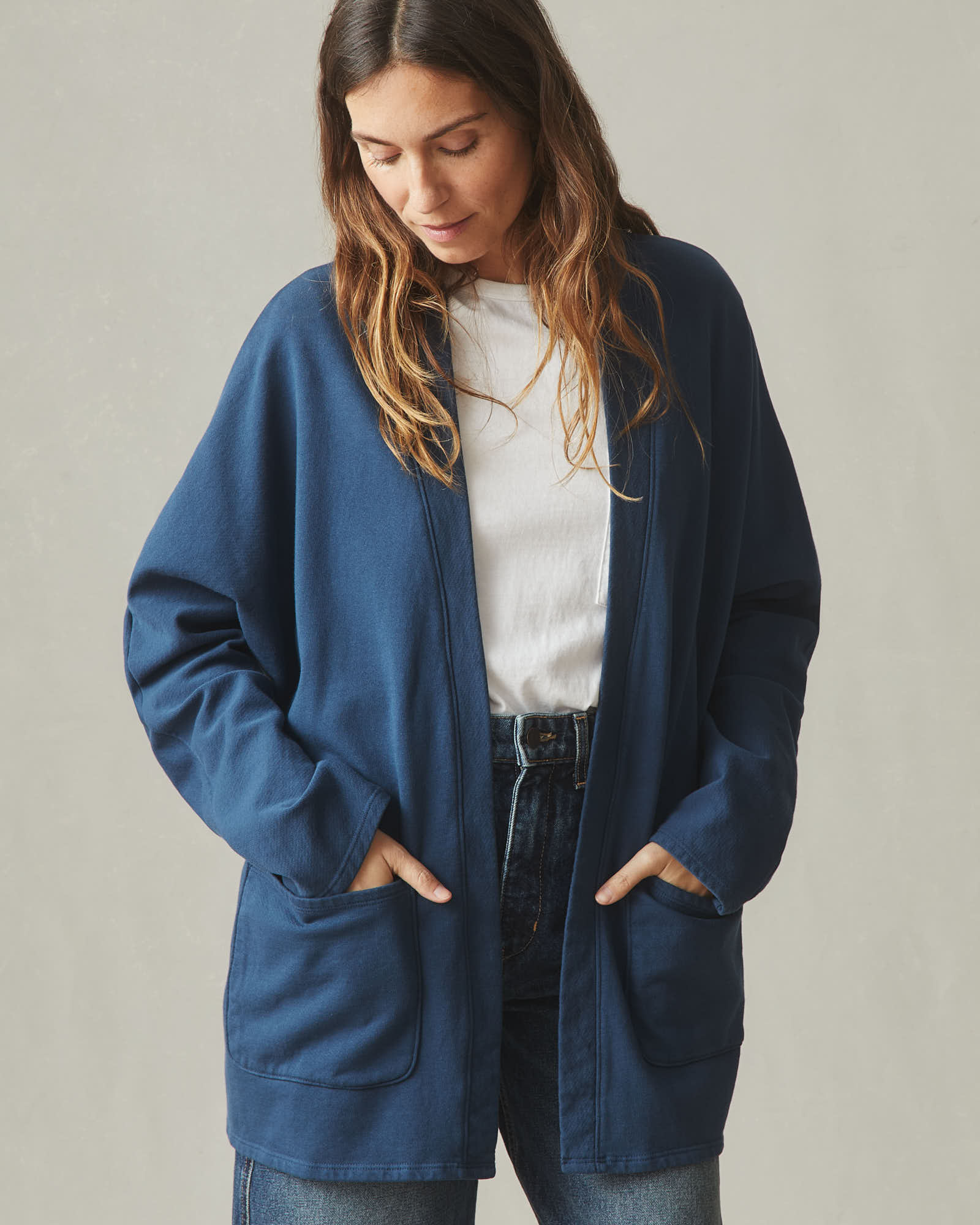 Women's French Terry Cardigan - Marine Navy - Image 4