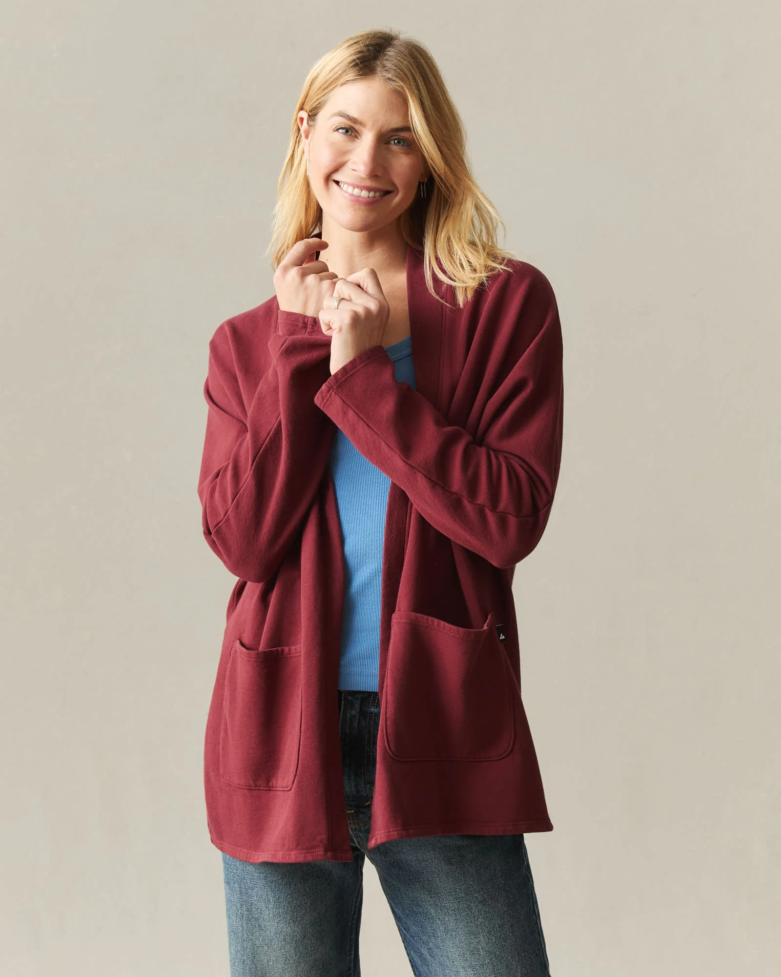 Women's French Terry Cardigan  - Syrah - Image 2
