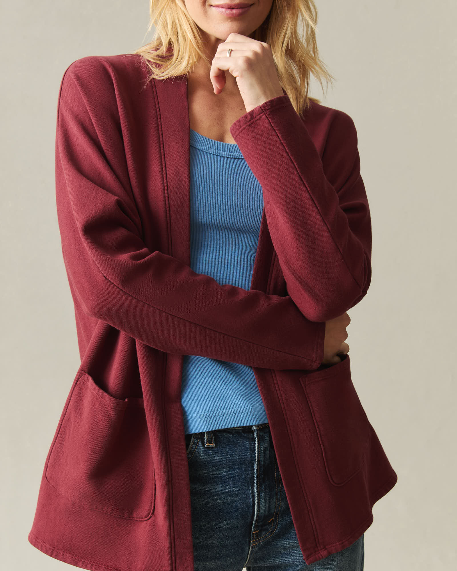 Women's French Terry Cardigan  - Syrah - Image 4