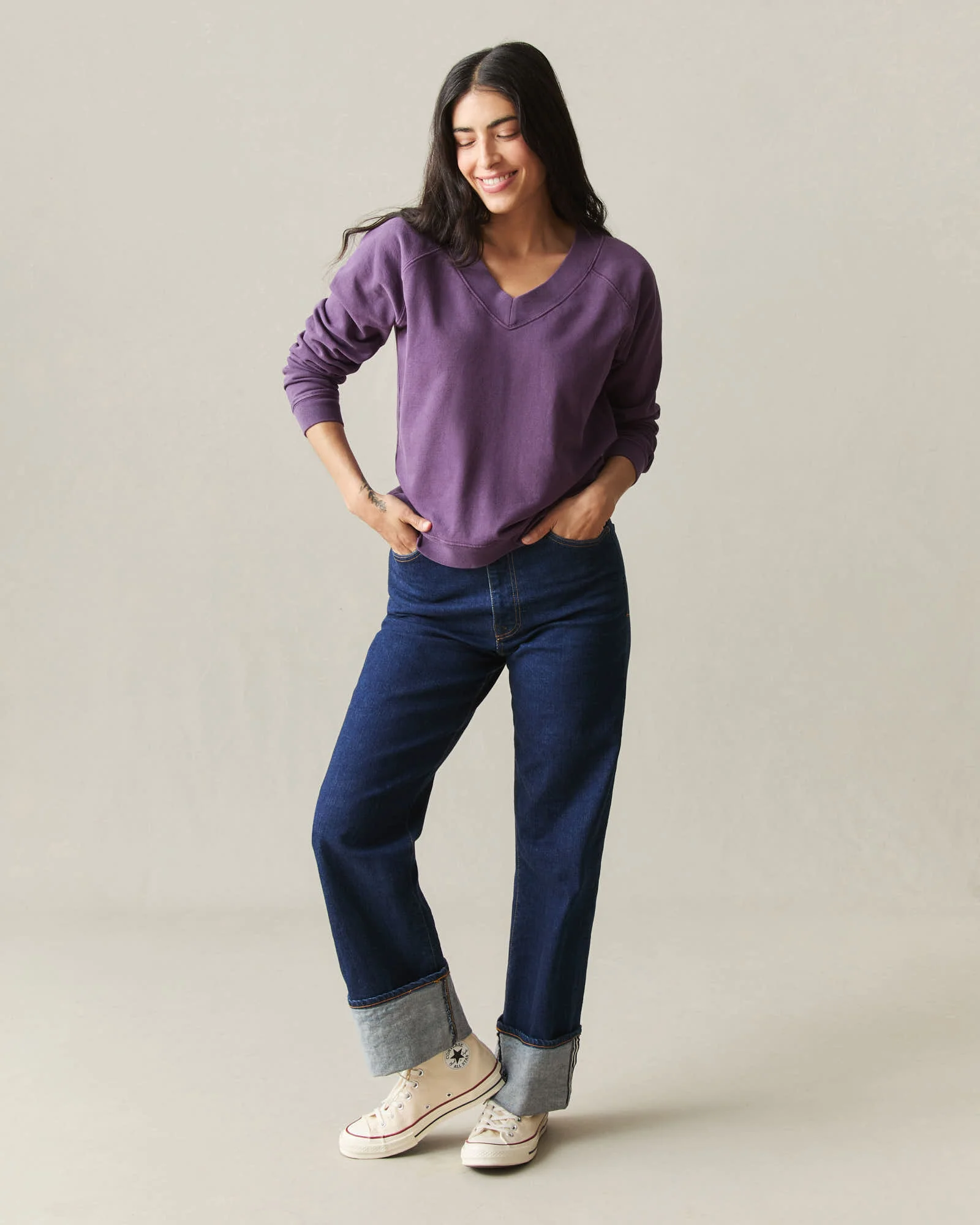 Women's French Terry V-Neck - Shadow Purple - Image 6