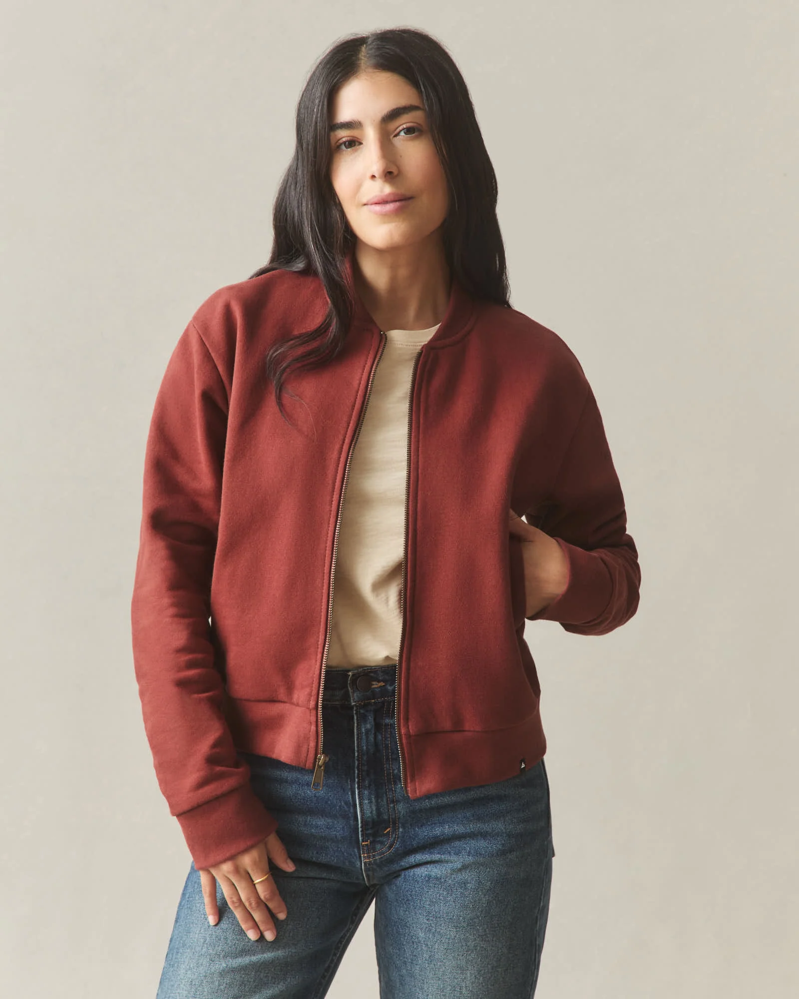 Women's Fleece Bomber Jacket - Russet Brown - Image 2