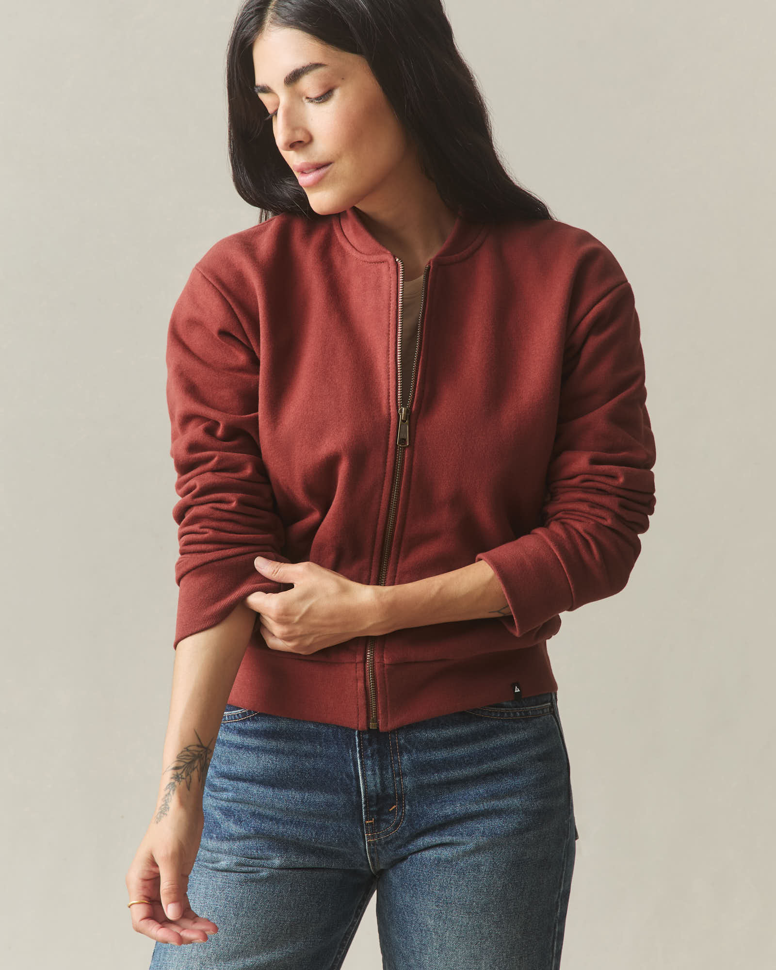 Women's Fleece Bomber Jacket - Russet Brown - Image 3