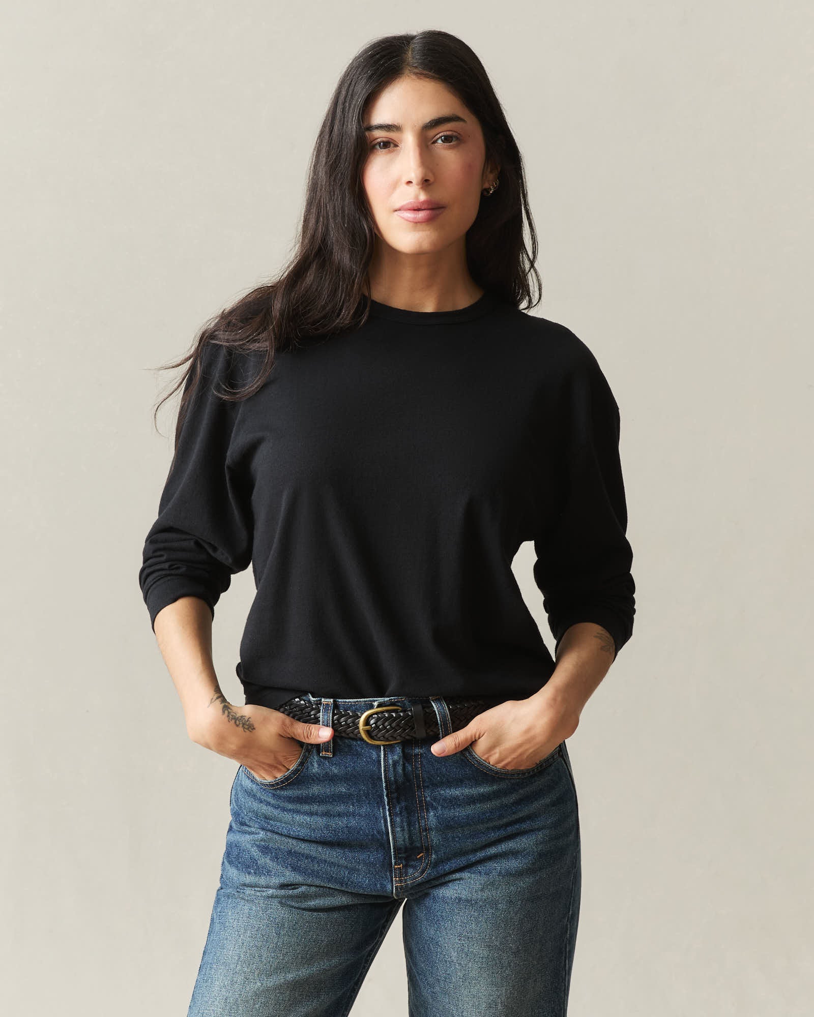 Women's Hemp Long Sleeve Crew Tee - Black - Image 2