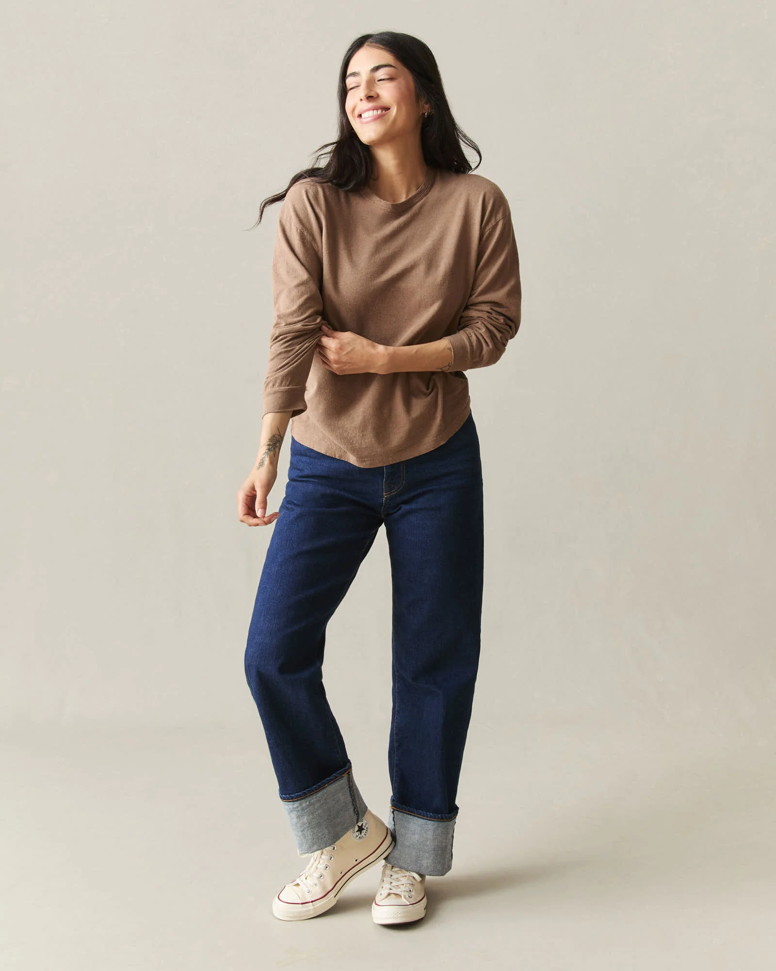 Women's Hemp Long Sleeve Crew Tee - Pine Bark - Image 6