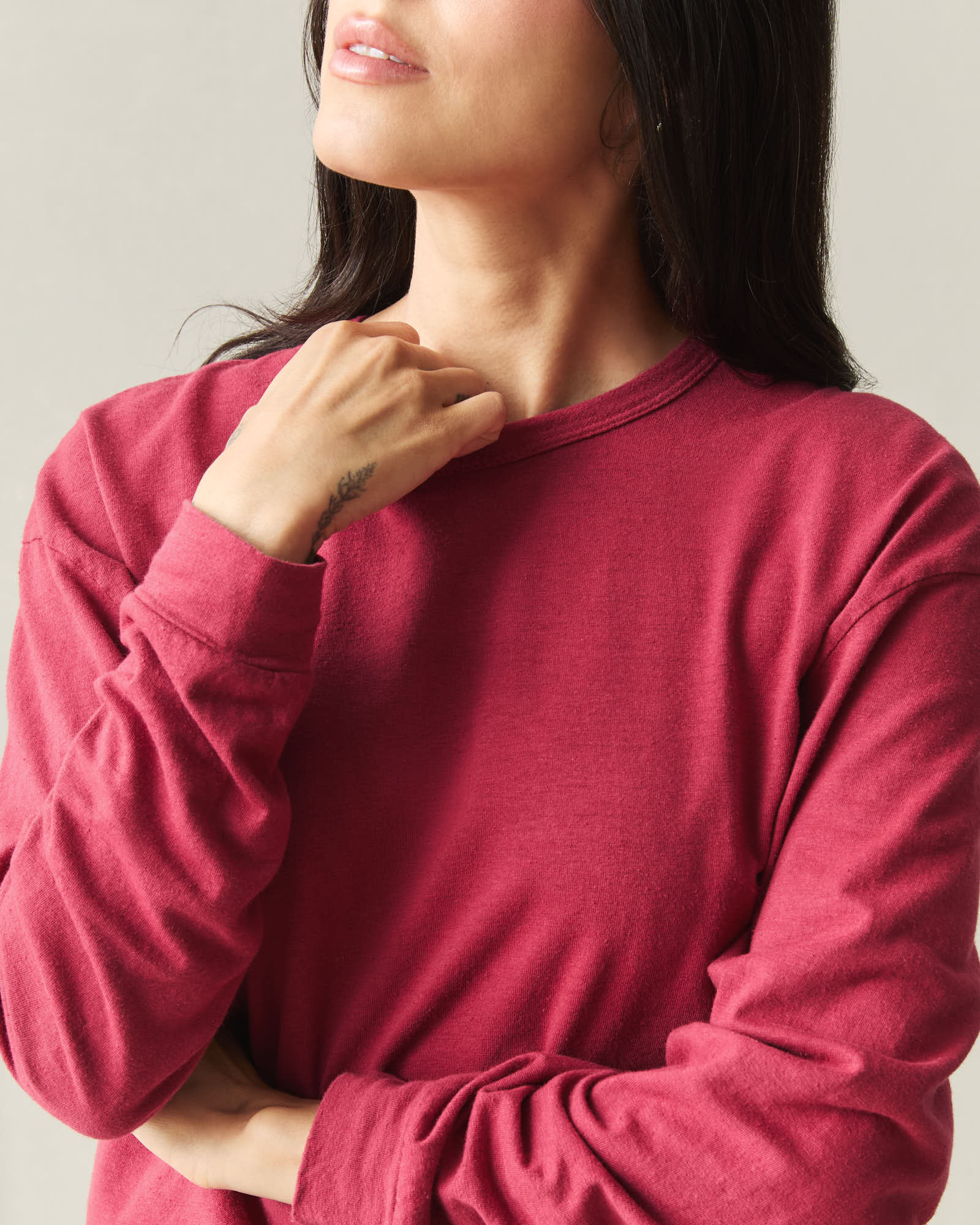 Women's Hemp Long Sleeve Crew Tee - Rio Red - Image 4