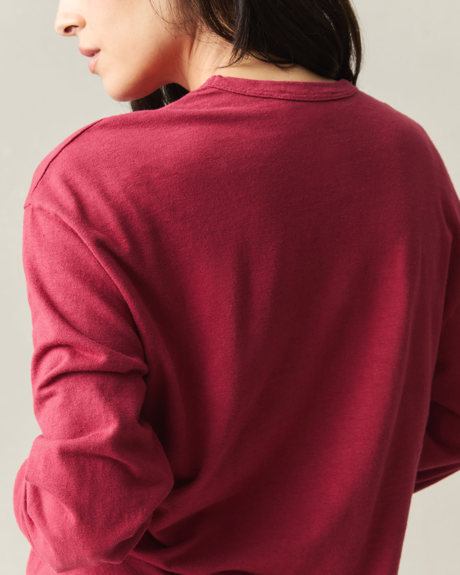 Women's Hemp Long Sleeve Crew Tee - Rio Red - Image 5
