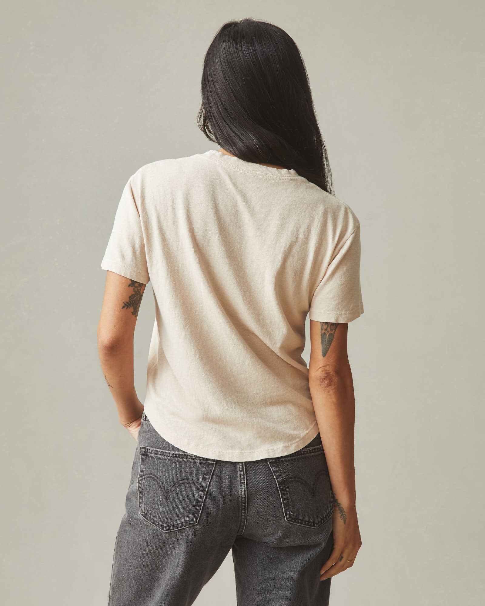 Women's Hemp Jersey Crew Tee - Almond Peach - Image 4