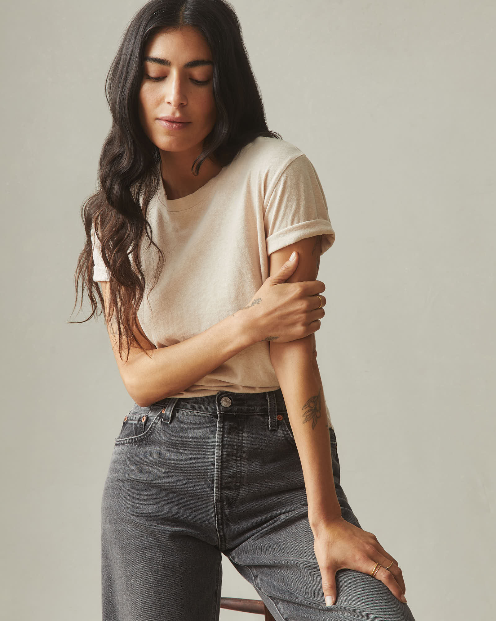 Women's Hemp Jersey Crew Tee - Almond Peach - Image 6