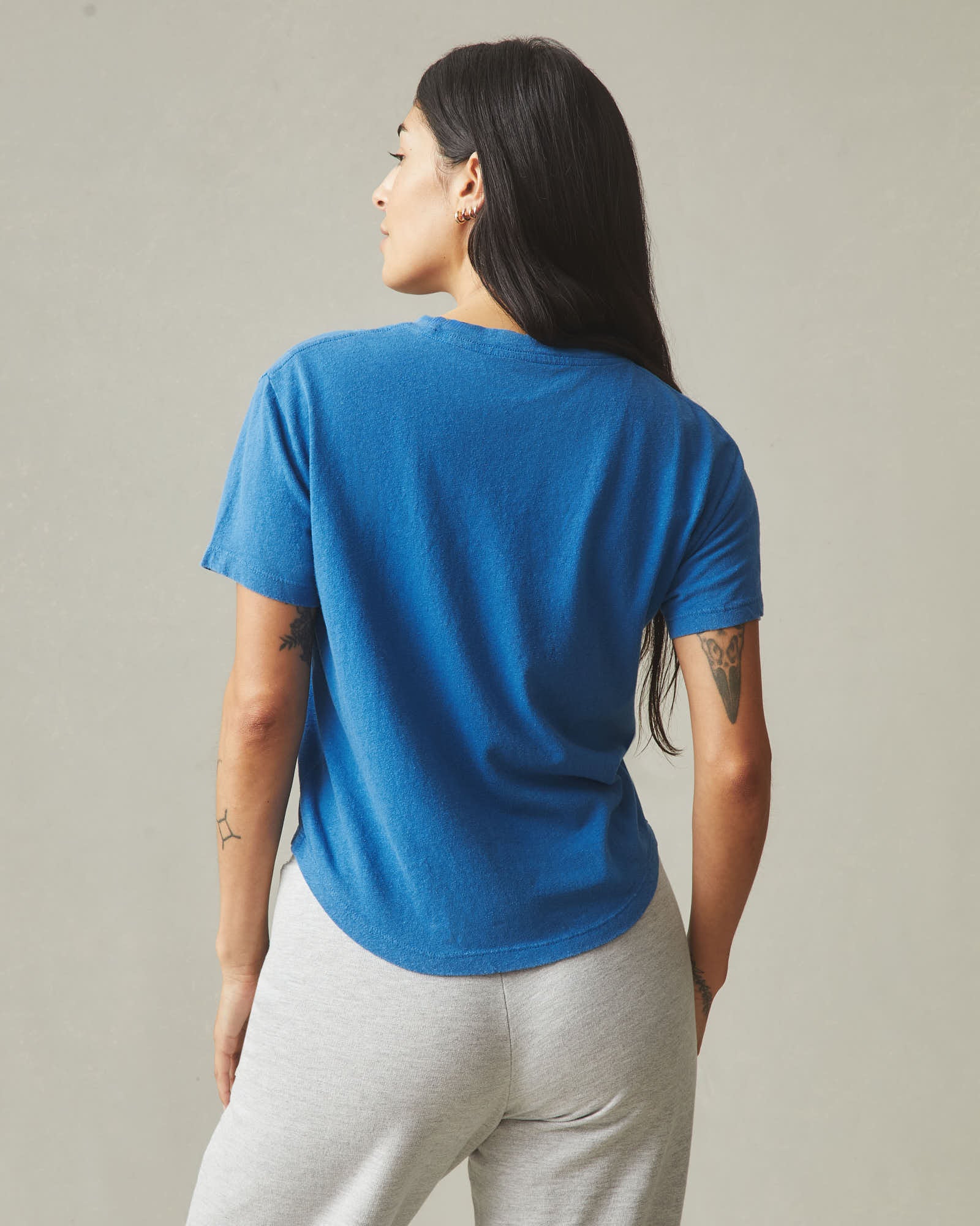 Women's Hemp Jersey Crew Tee - Classic Blue - Image 4
