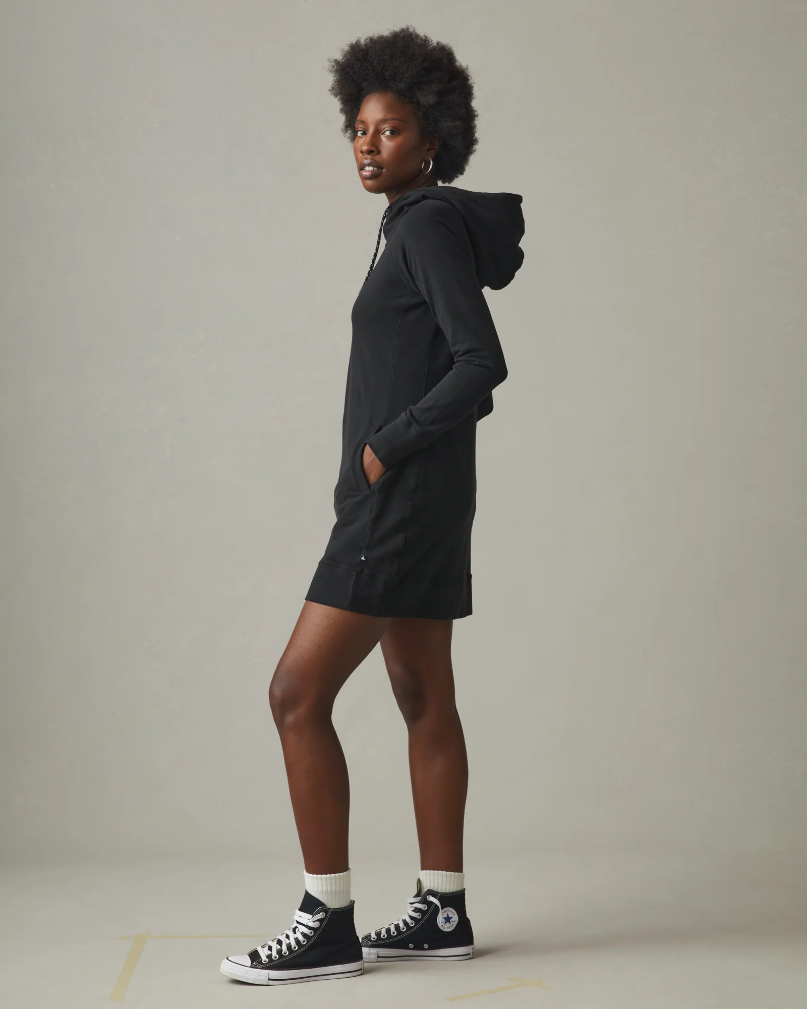 Women's Hoodie Dress - Black - Image 3