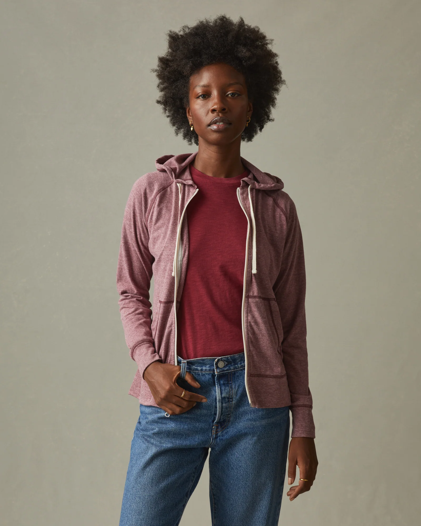 Women's Lightweight Full Zip - Bonfire Red Heather