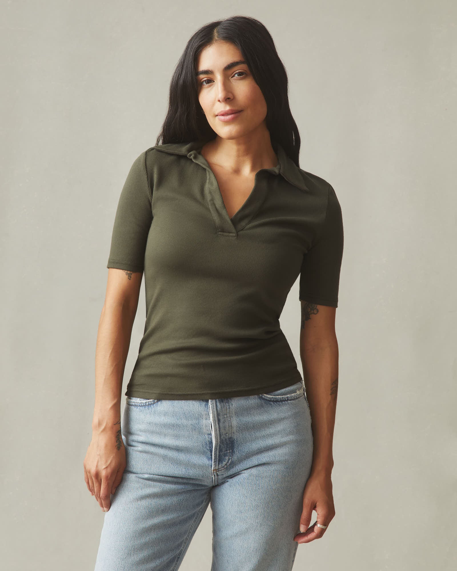Women's Luxe Rib Popover - Deep Olive - Image 3