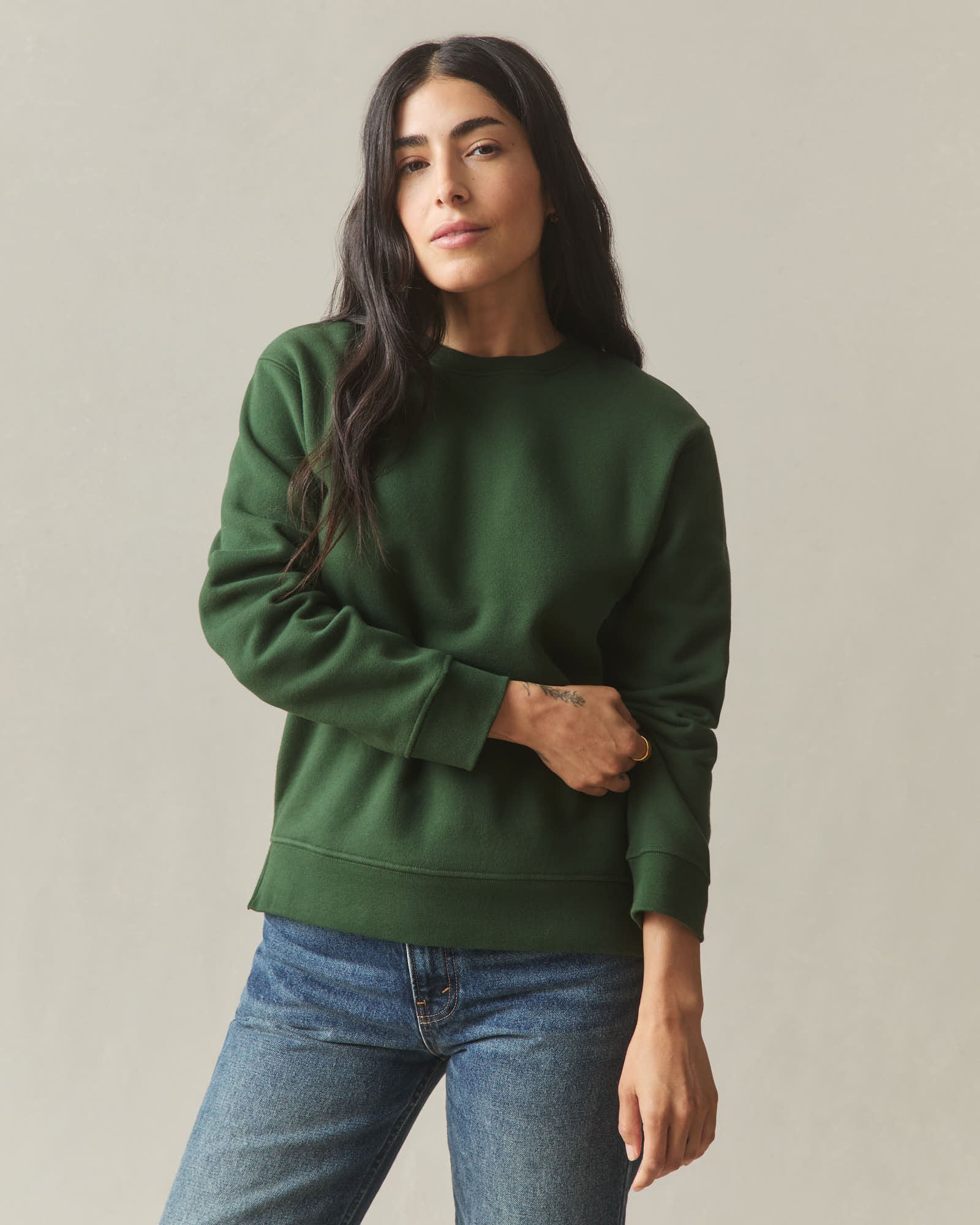Women's Midweight Crewneck - Green Moss - Image 2